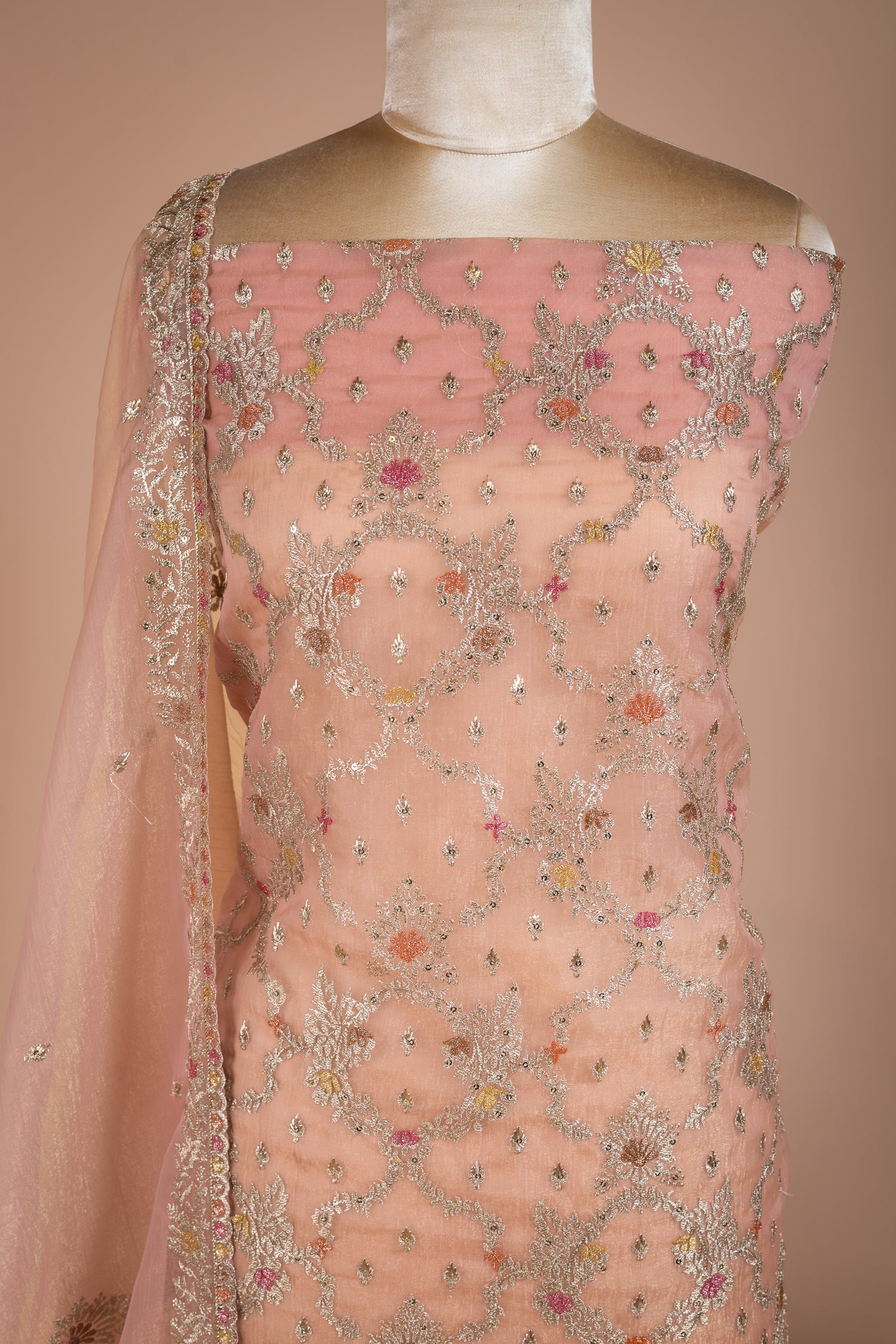 Luxe Pink Crush Shimmer Organza Unstitched Suit Set Sterling House