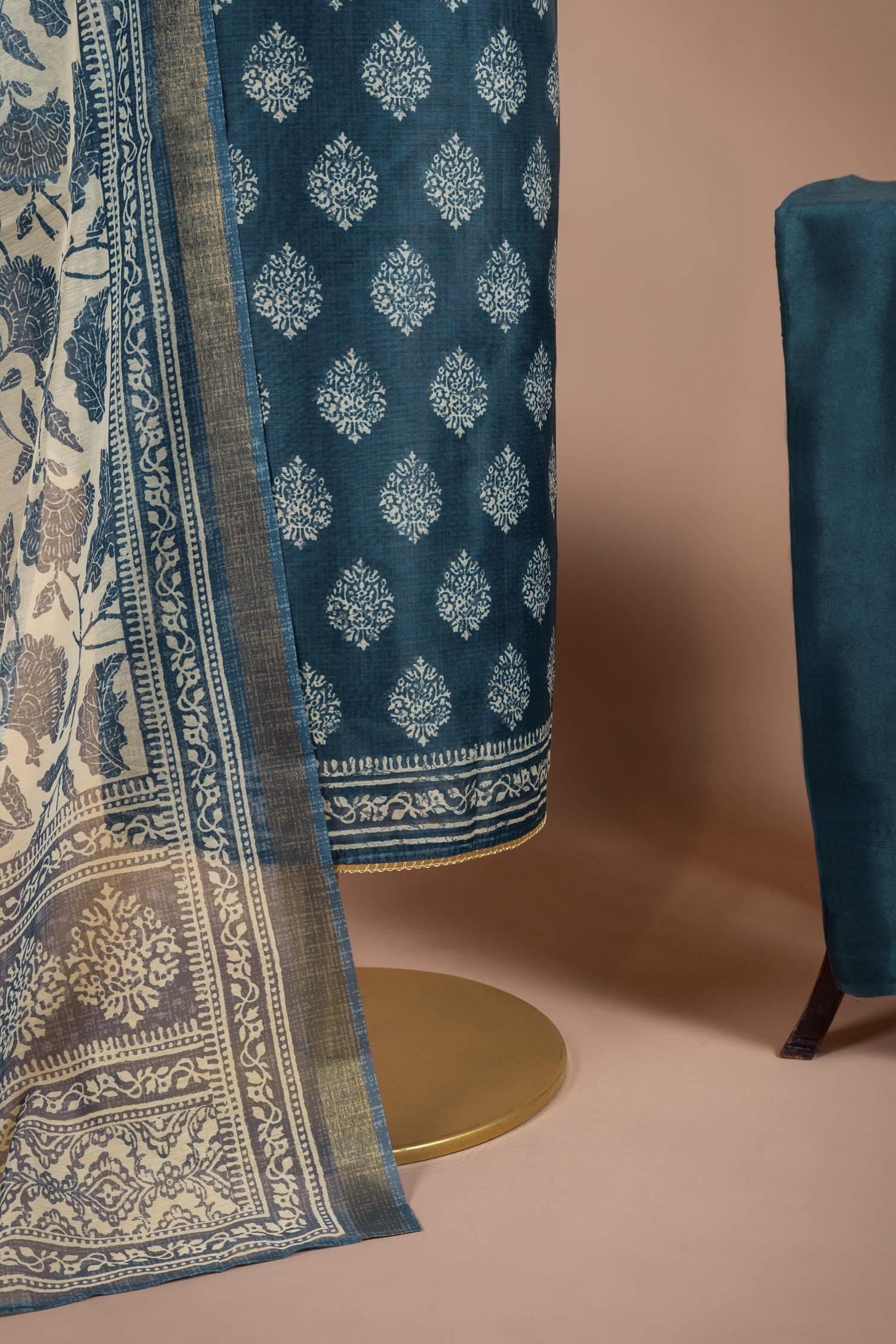 Roze Navy Blue Chanderi Silk Blend Suit Set