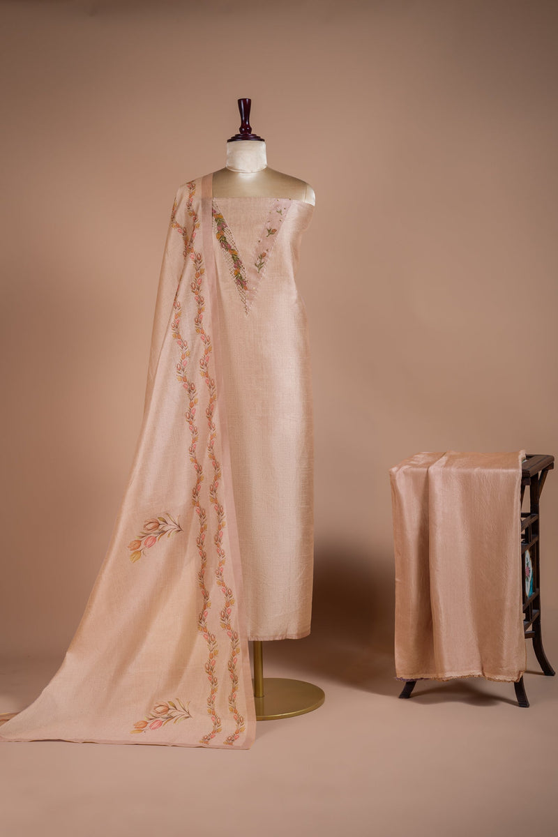 Luxe Pink Chanderi Silk Blend Unstitched Suit Set Sterling House