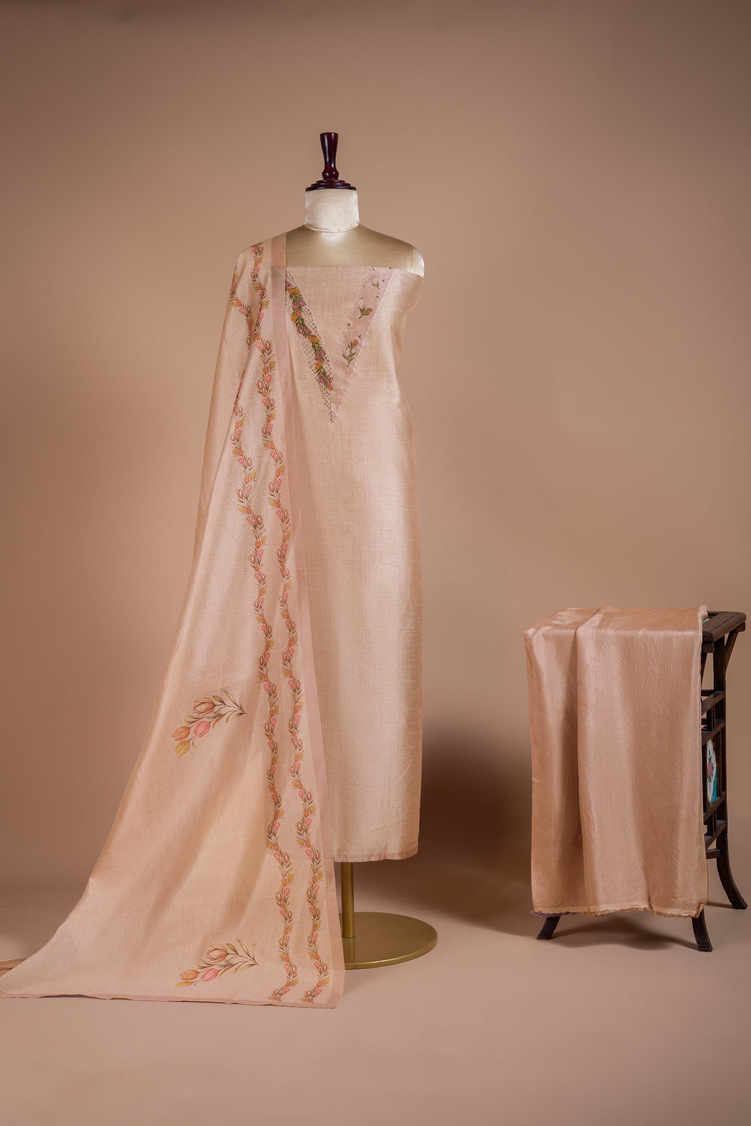 Luxe Pink Chanderi Silk Blend Unstitched Suit Set