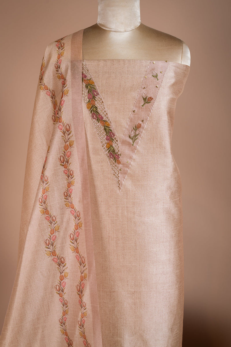 Luxe Pink Chanderi Silk Blend Unstitched Suit Set Sterling House