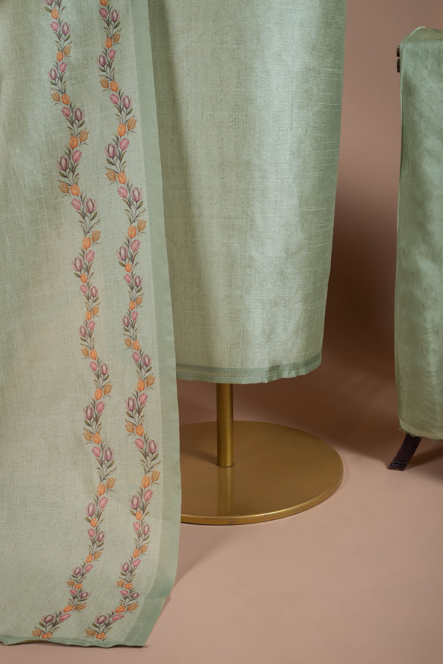 Luxe Pista Green Chanderi Silk Blend Unstitched Suit Set Sterling House