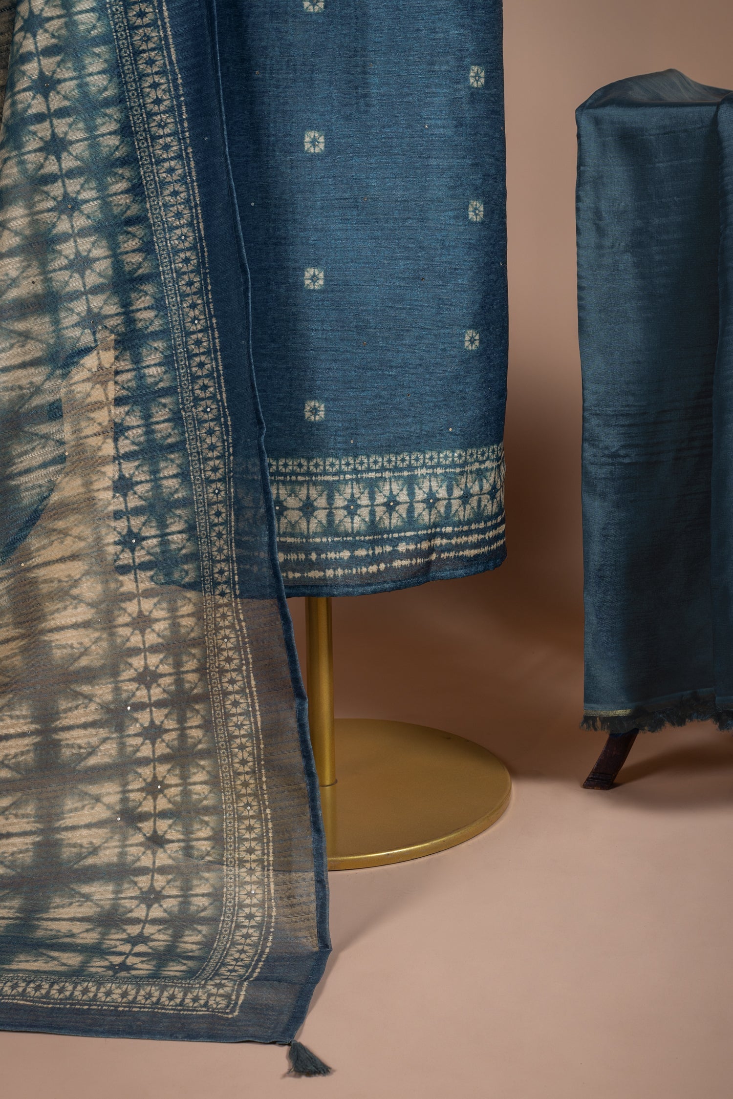 Roze Navy Blue Chanderi Silk Blend Unstitched Suit Set Sterling House