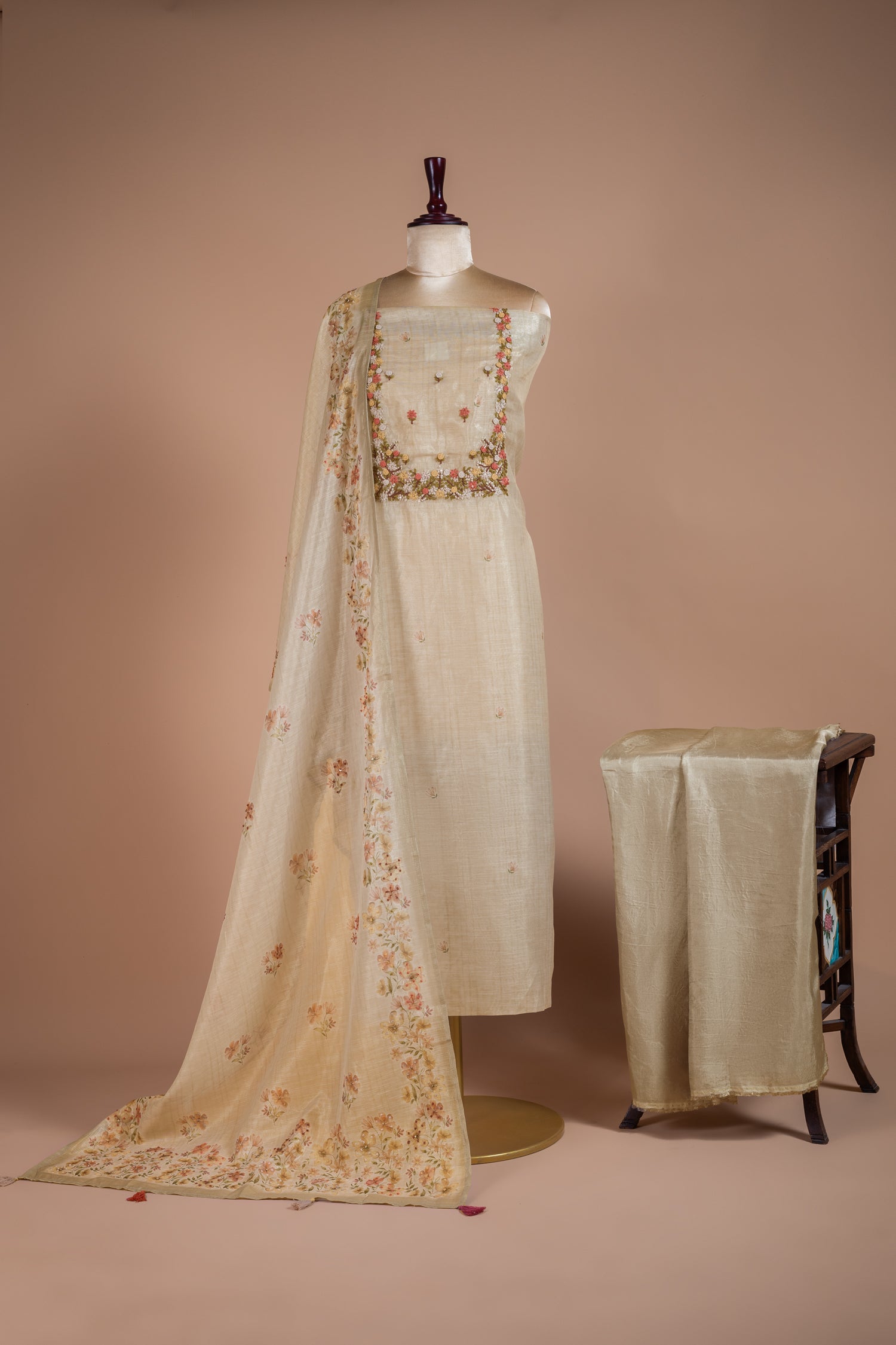 Afreen Ivory Kota Shimmer Blend Unstitched Suit Set Sterling House