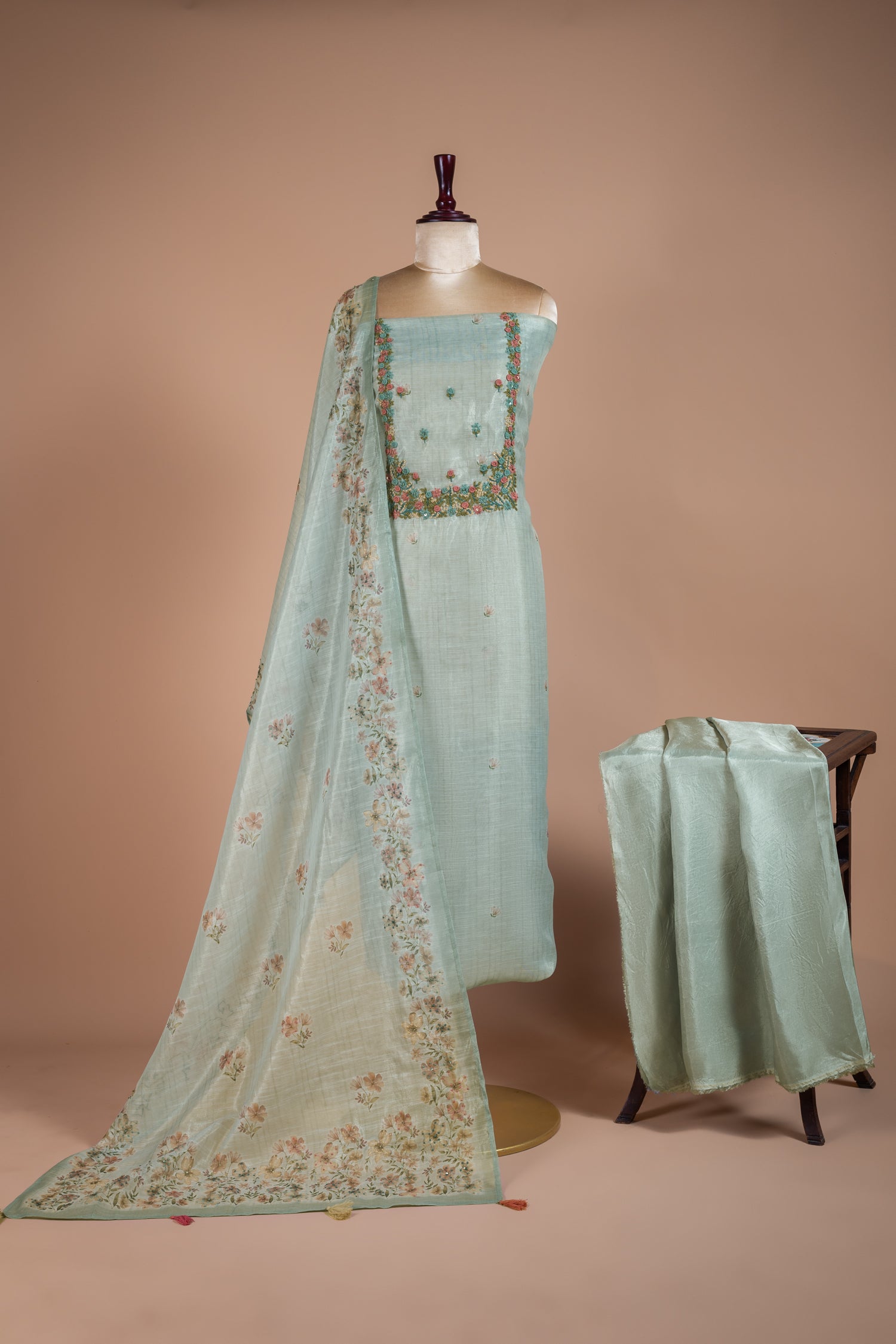 Afreen Blue Kota Shimmer Blend Unstitched Suit Set