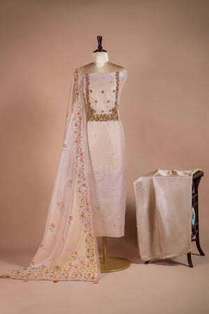 Afreen Pink Kota Shimmer Blend Unstitched Suit Set