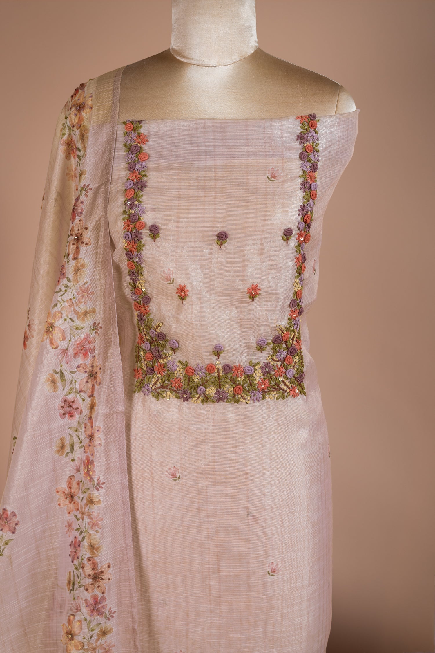 Afreen Pink Kota Shimmer Blend Unstitched Suit Set Sterling House