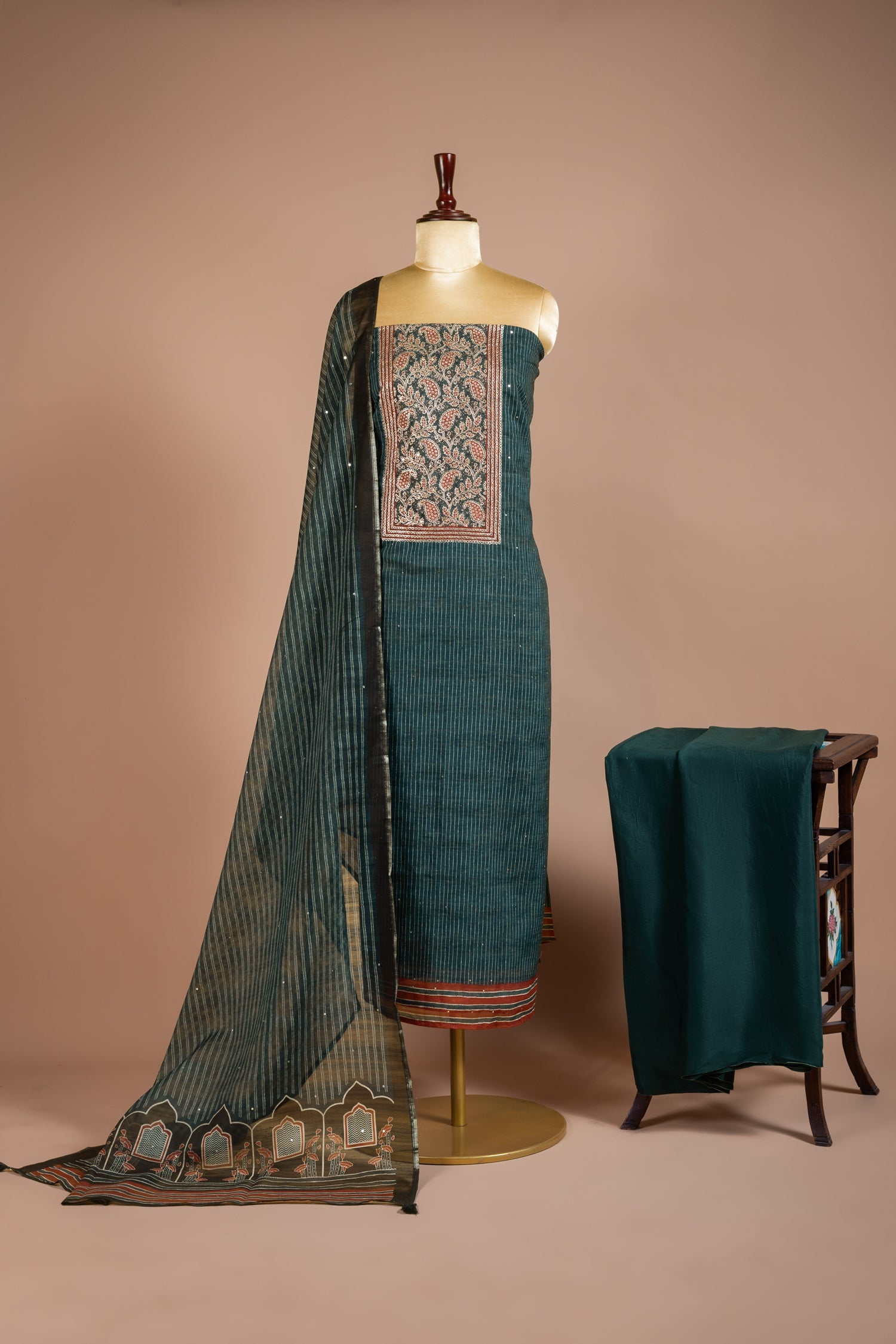 Roze Navy Blue Chanderi Silk Blend Unstitched Suit Set Sterling House