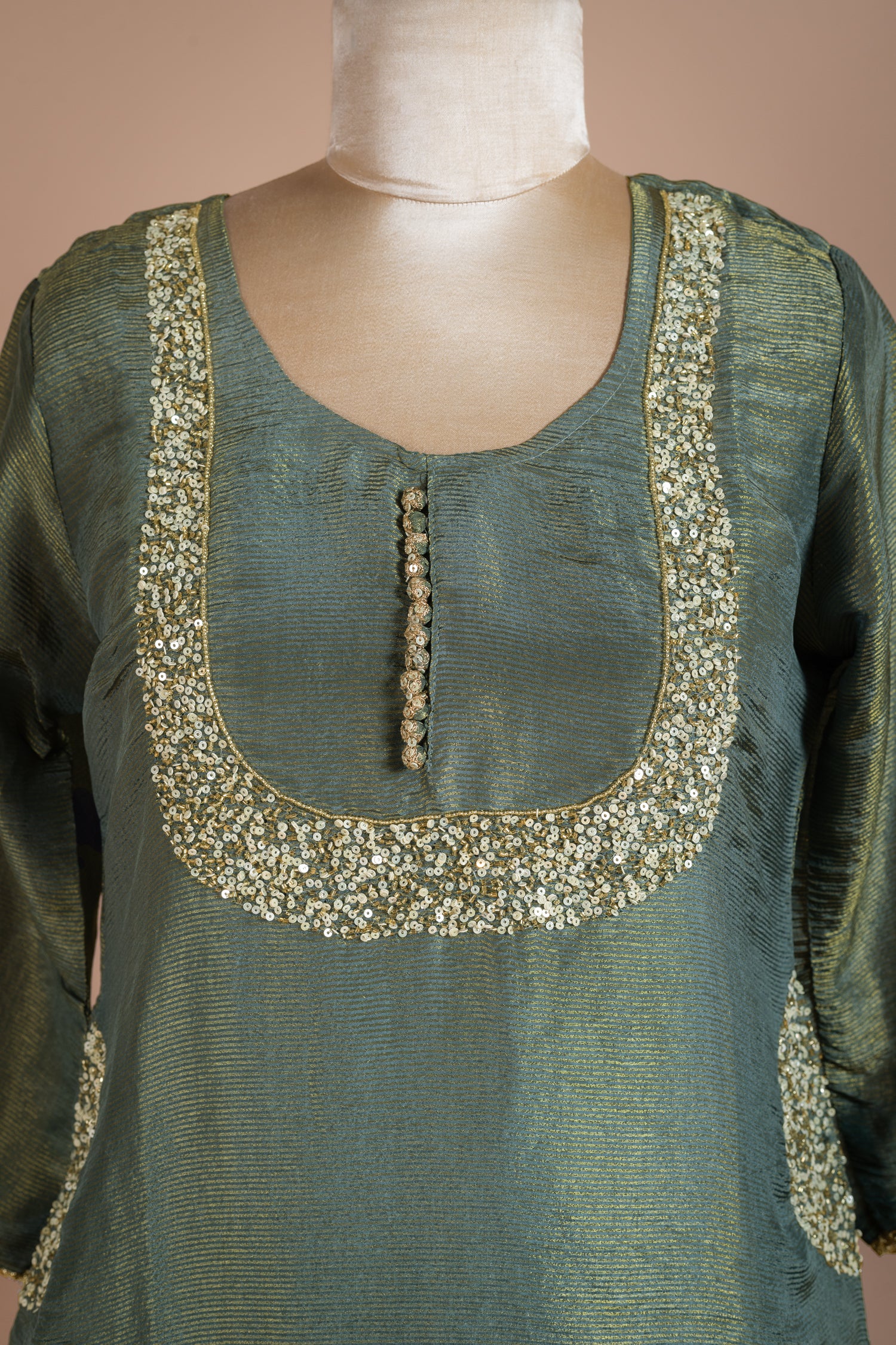 Afreen Ivory green Soft Shimmer Silk Suit Set