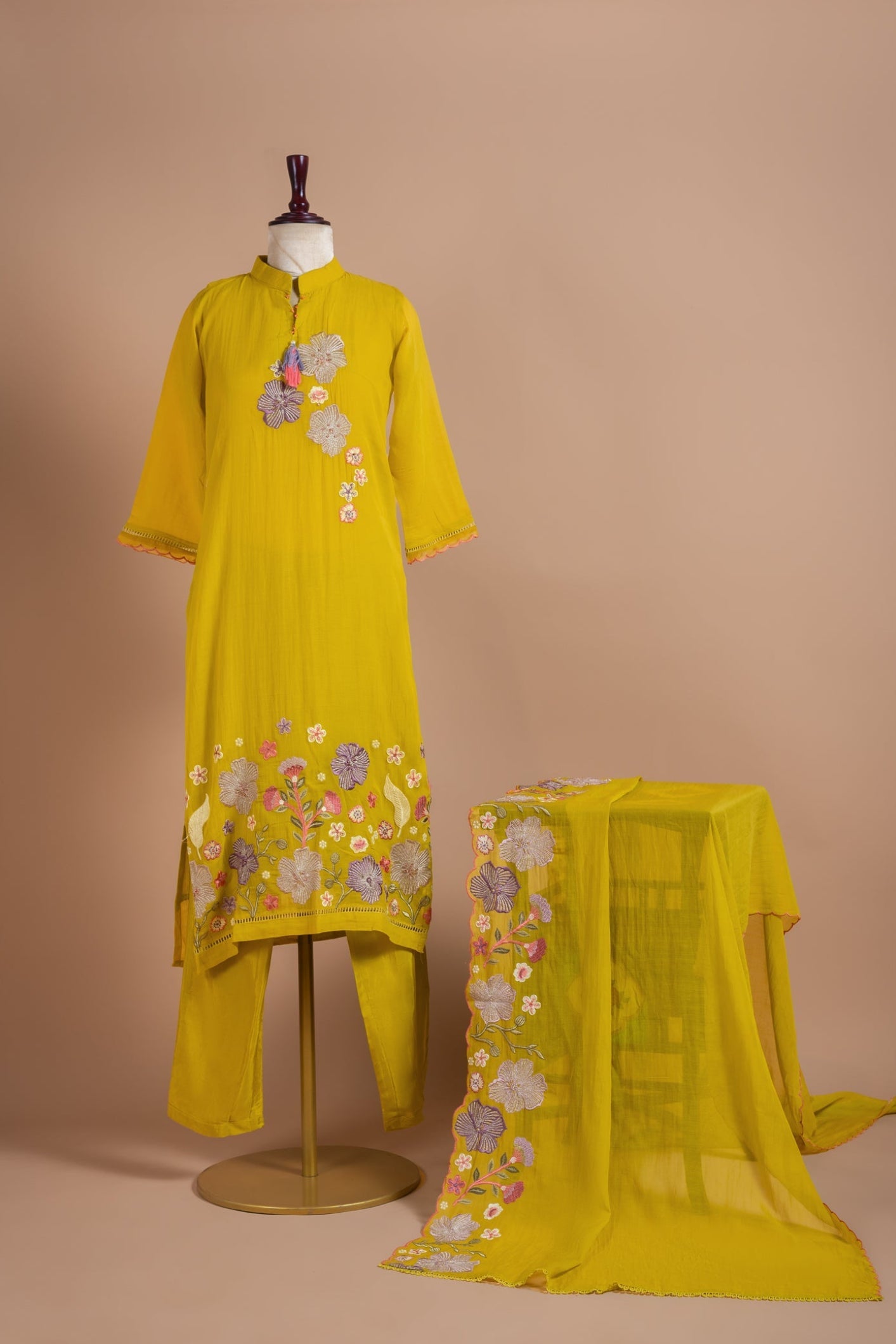 Afreen Mul Cotton Yellow Readymade Suit Set Sterling House
