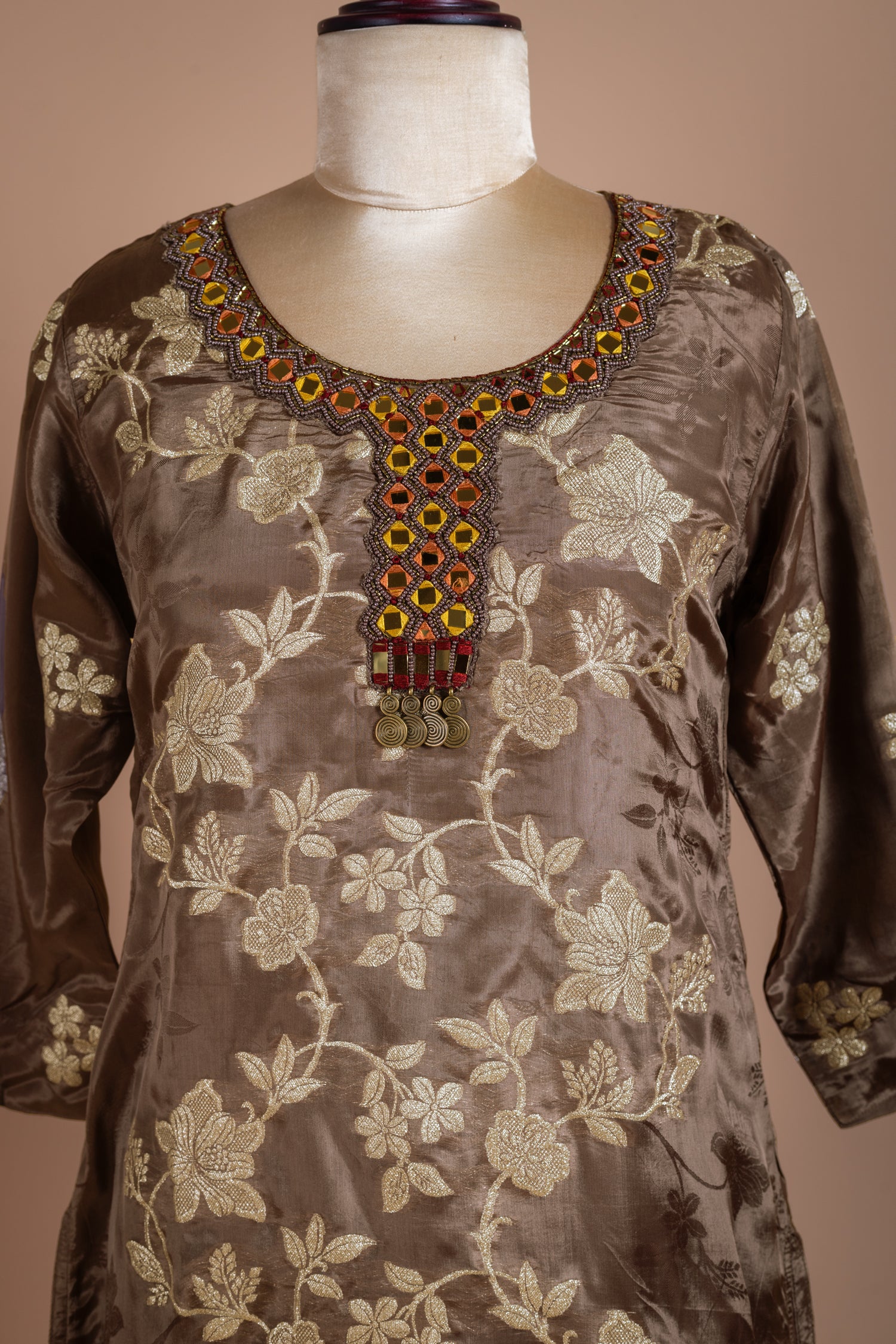 Anokhi Rich Brown Crepe Silk Blend Suit Set