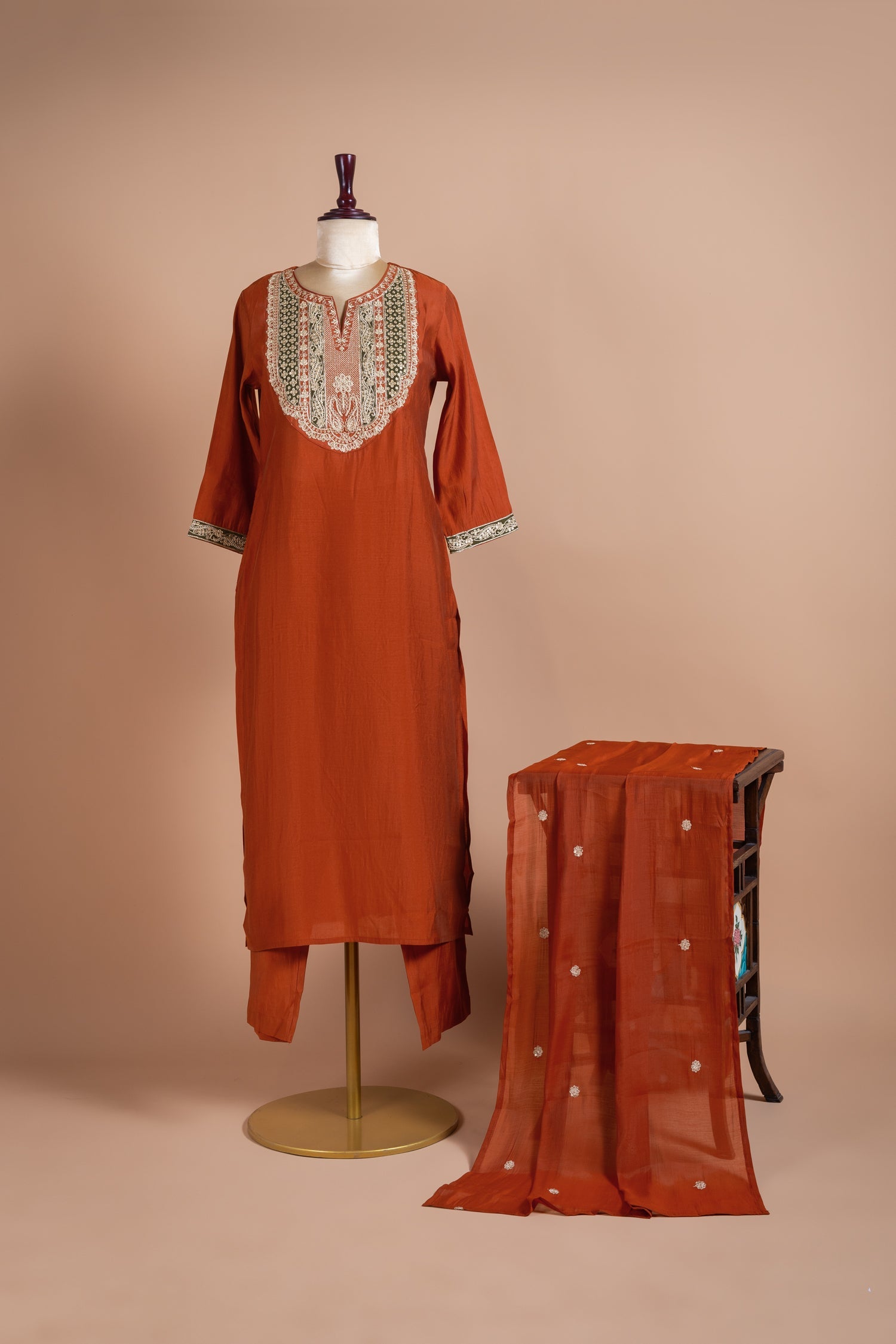 Afreen Muslin Burnt Orange Readymade Suit Set Sterling House