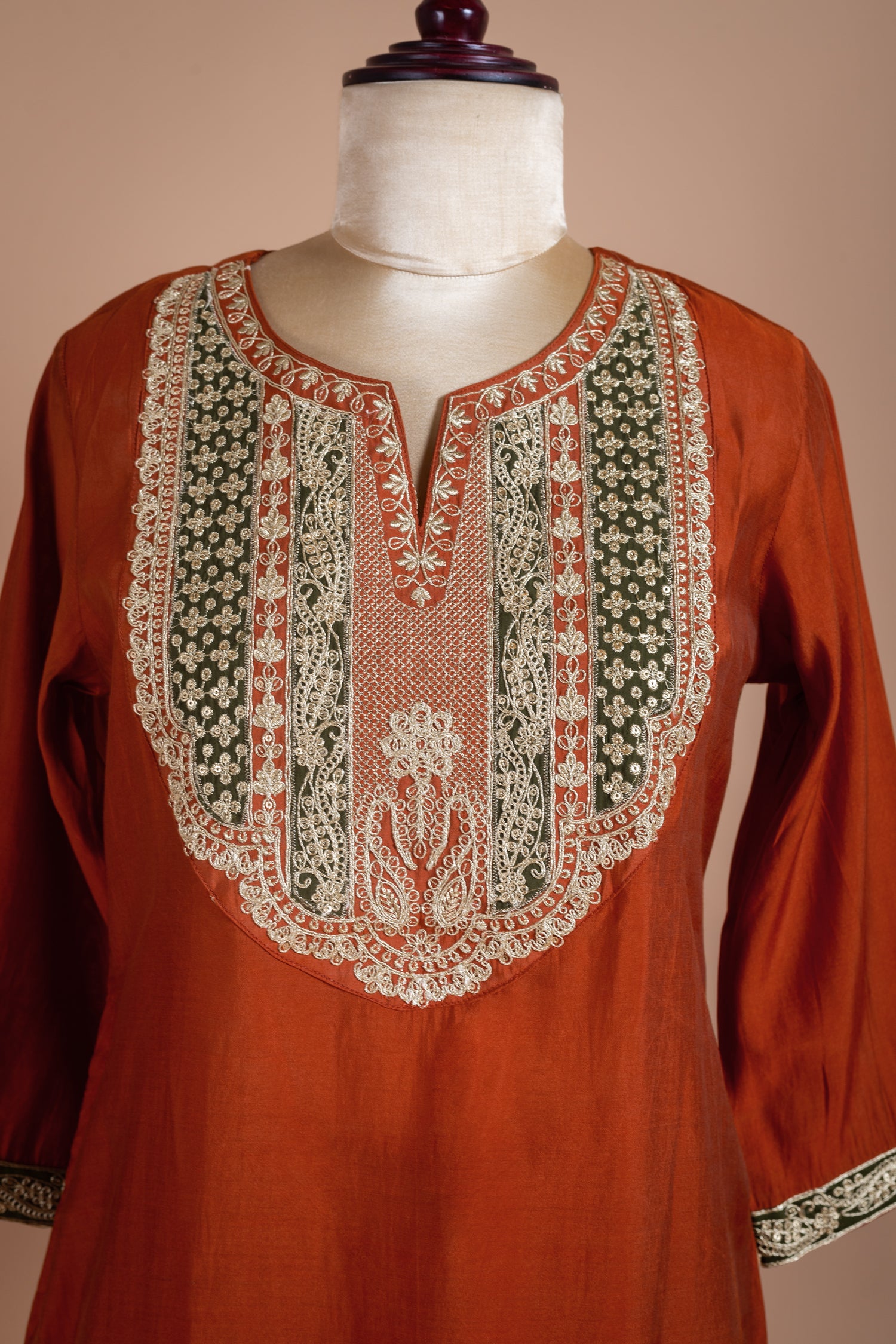 Afreen Muslin Rust Orange Readymade Suit Set
