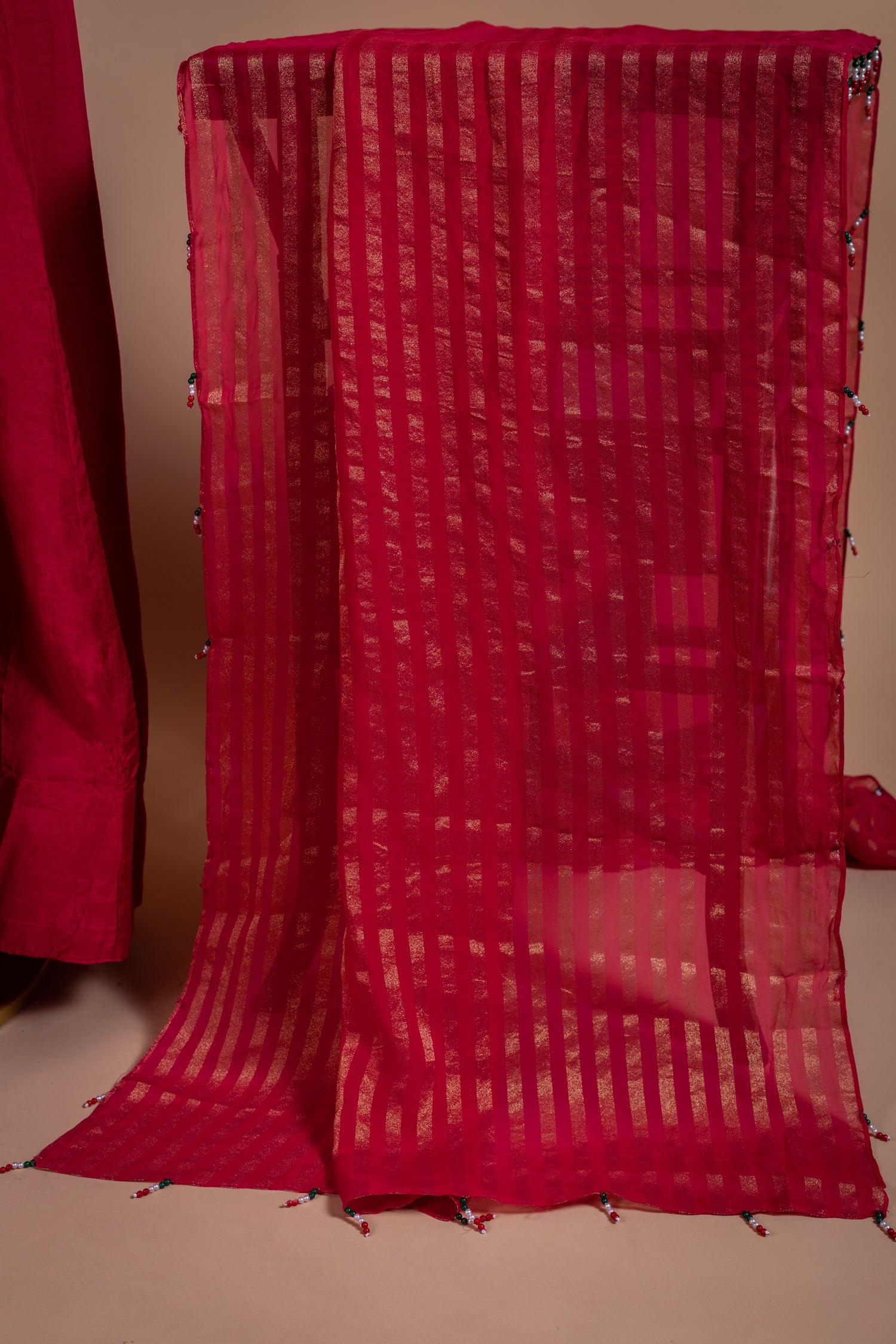 Luxe Red Santoon Anarkali Silk Blend Set