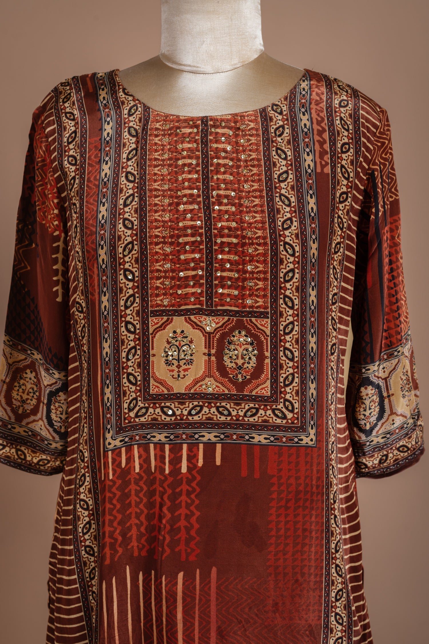 Afreen Brown Soft Crepe Silk Blend Readymade Set Sterling House