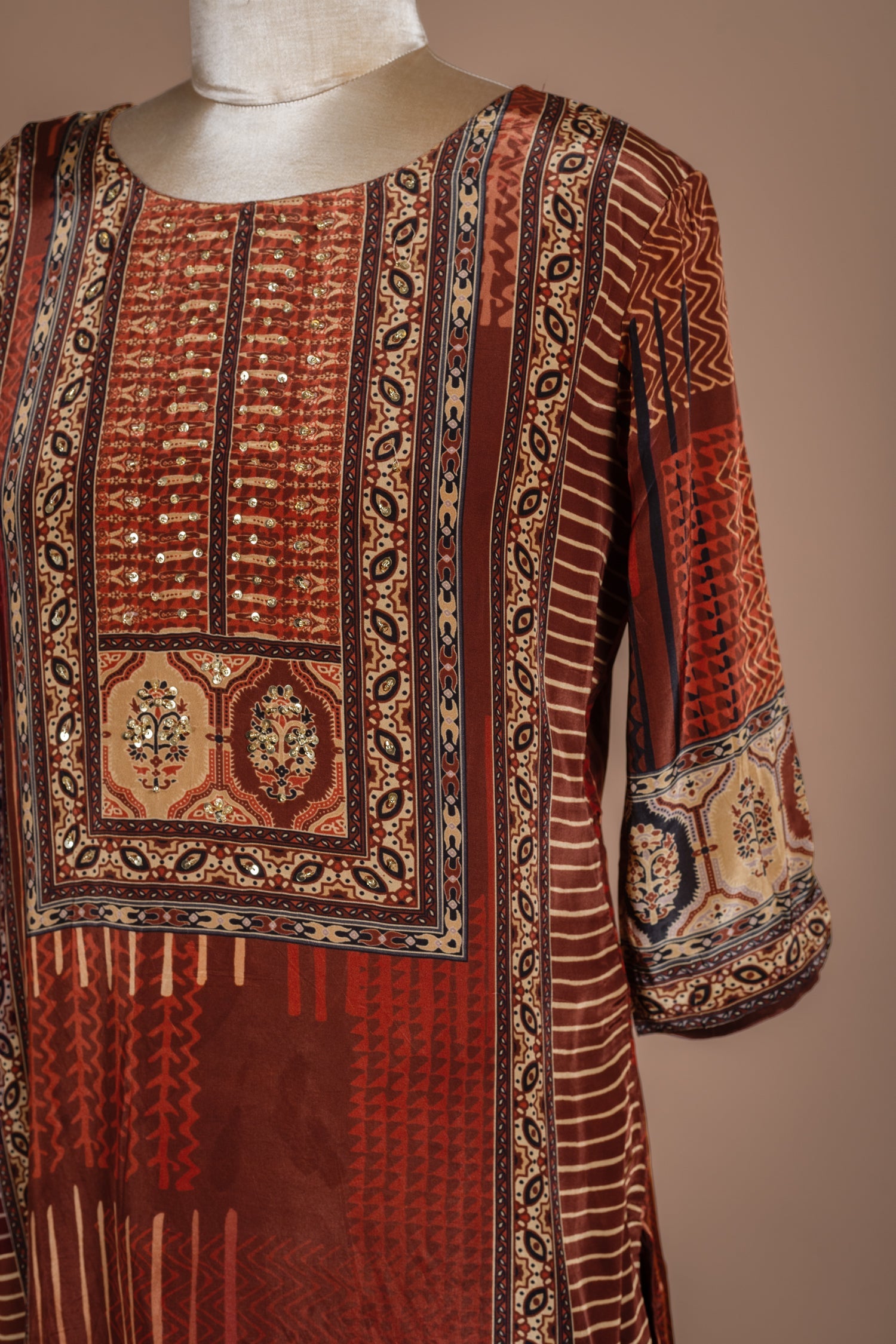 Afreen Brown Soft Crepe Silk Blend Readymade Set Sterling House