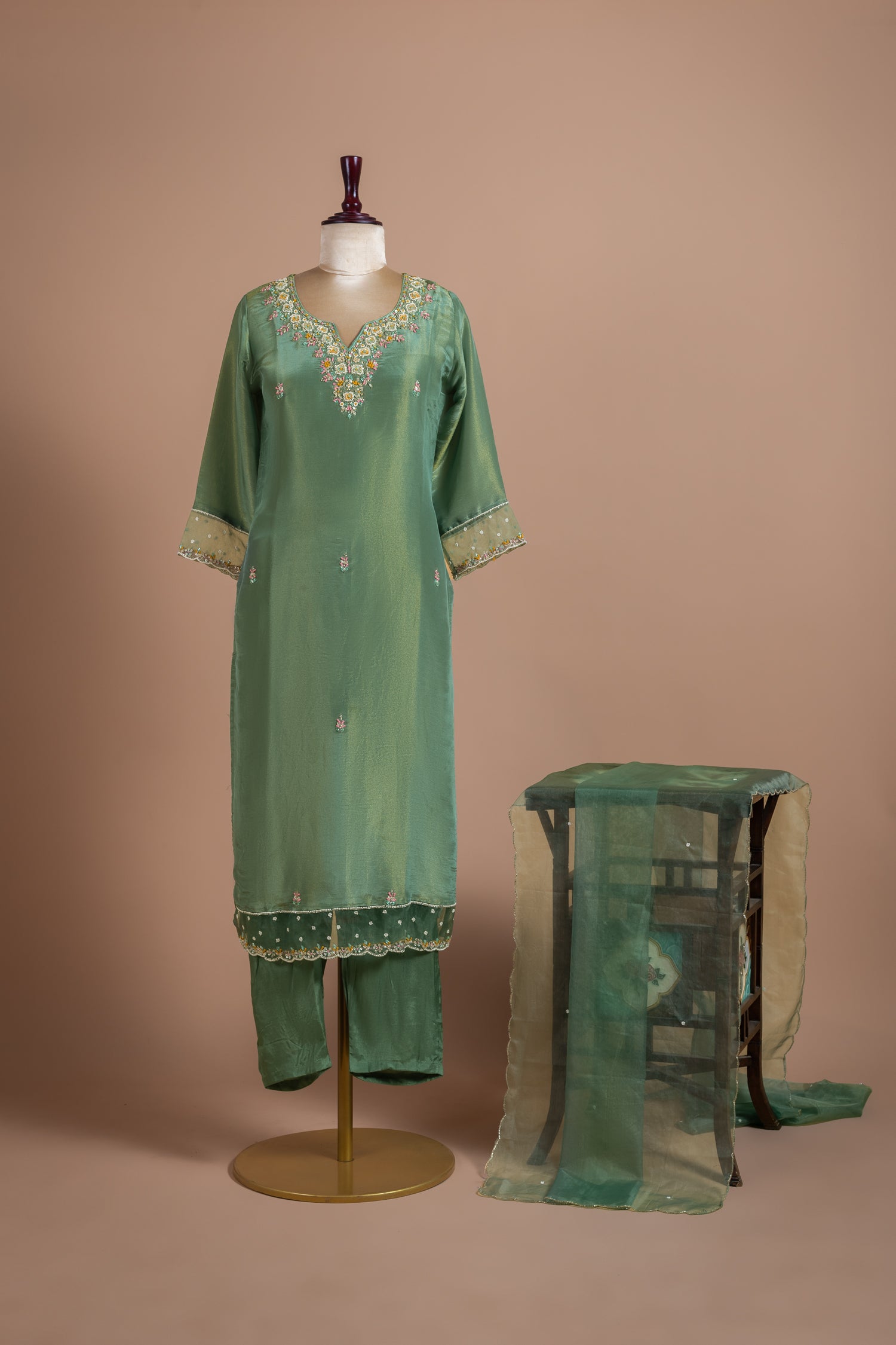 Luxe Sage Green Shimmer Silk Blend Readymade Set