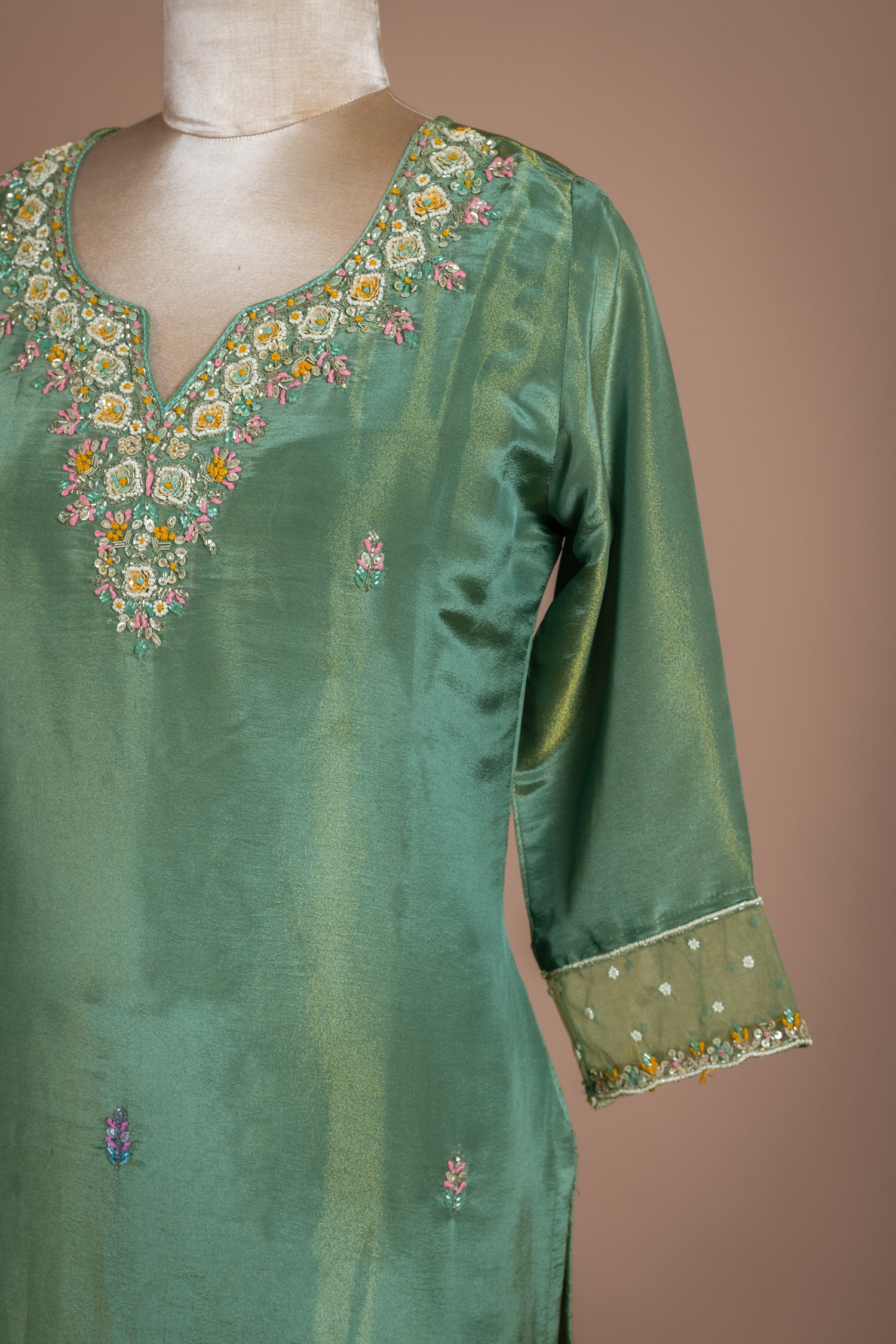 Luxe Sage Green Shimmer Silk Blend Readymade Set