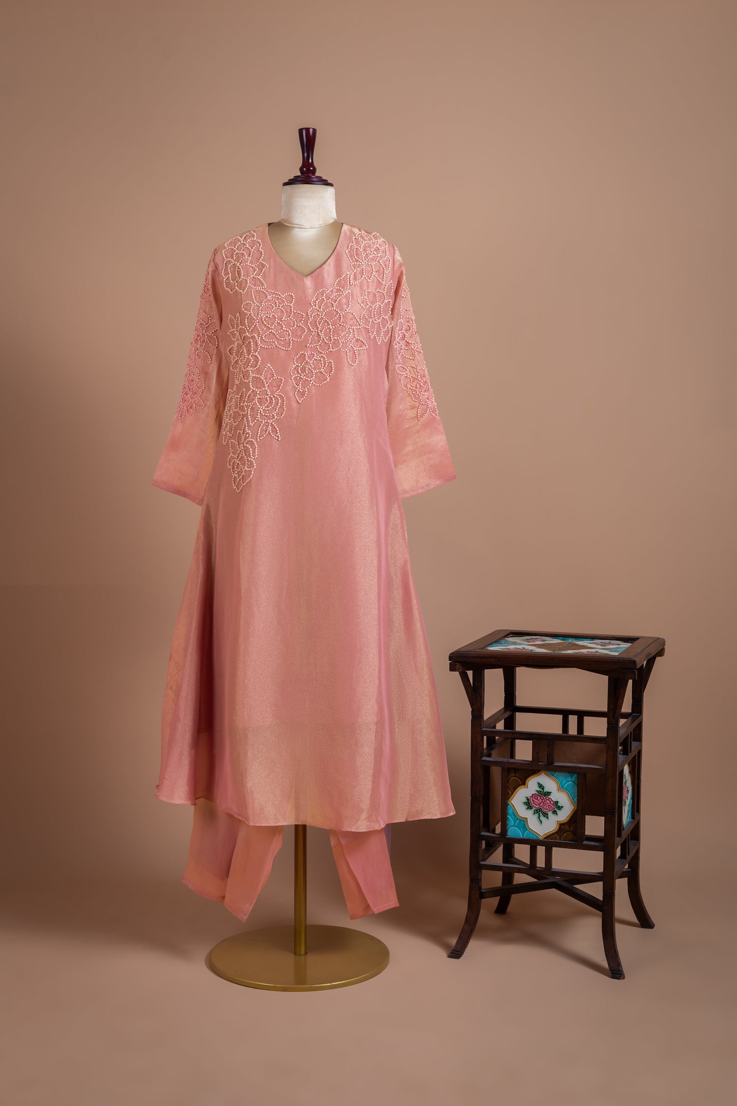 Afreen Dusty Pink Shimmer Silk Blend Anarkali