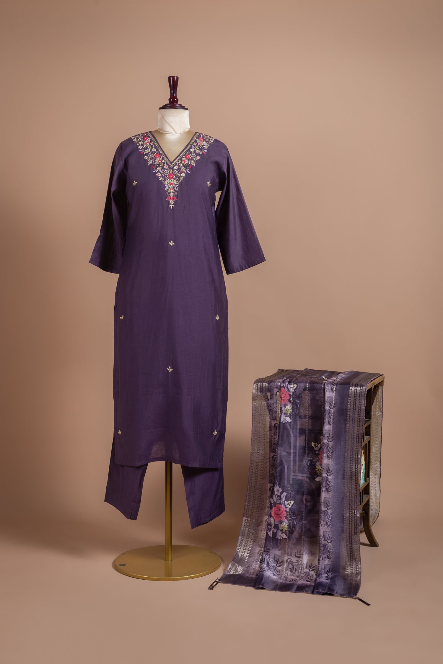 Roze Muslin Readymade Purple Set Sterling House