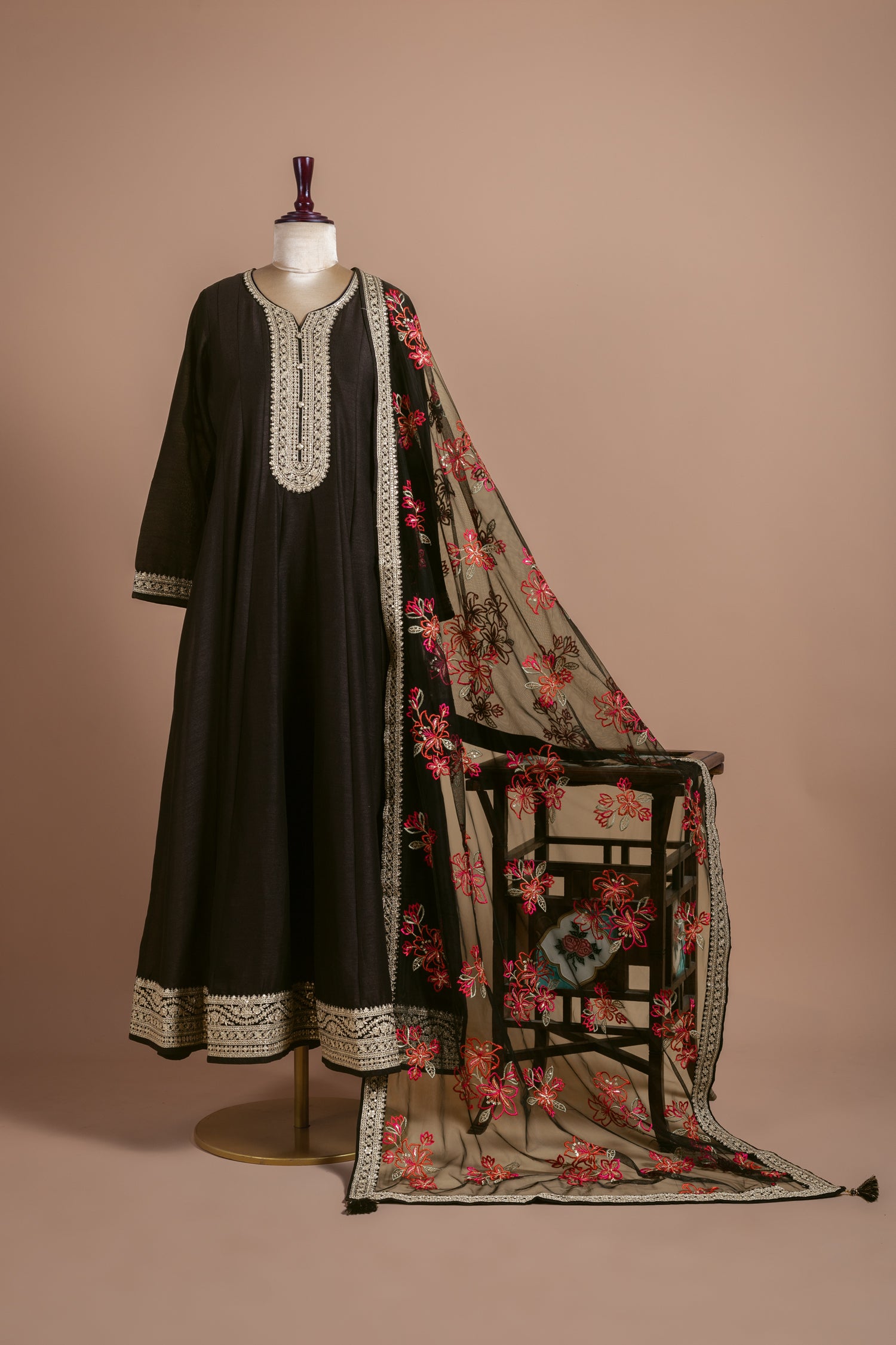 Afreen Black Silk Blend Anarkali Readymade