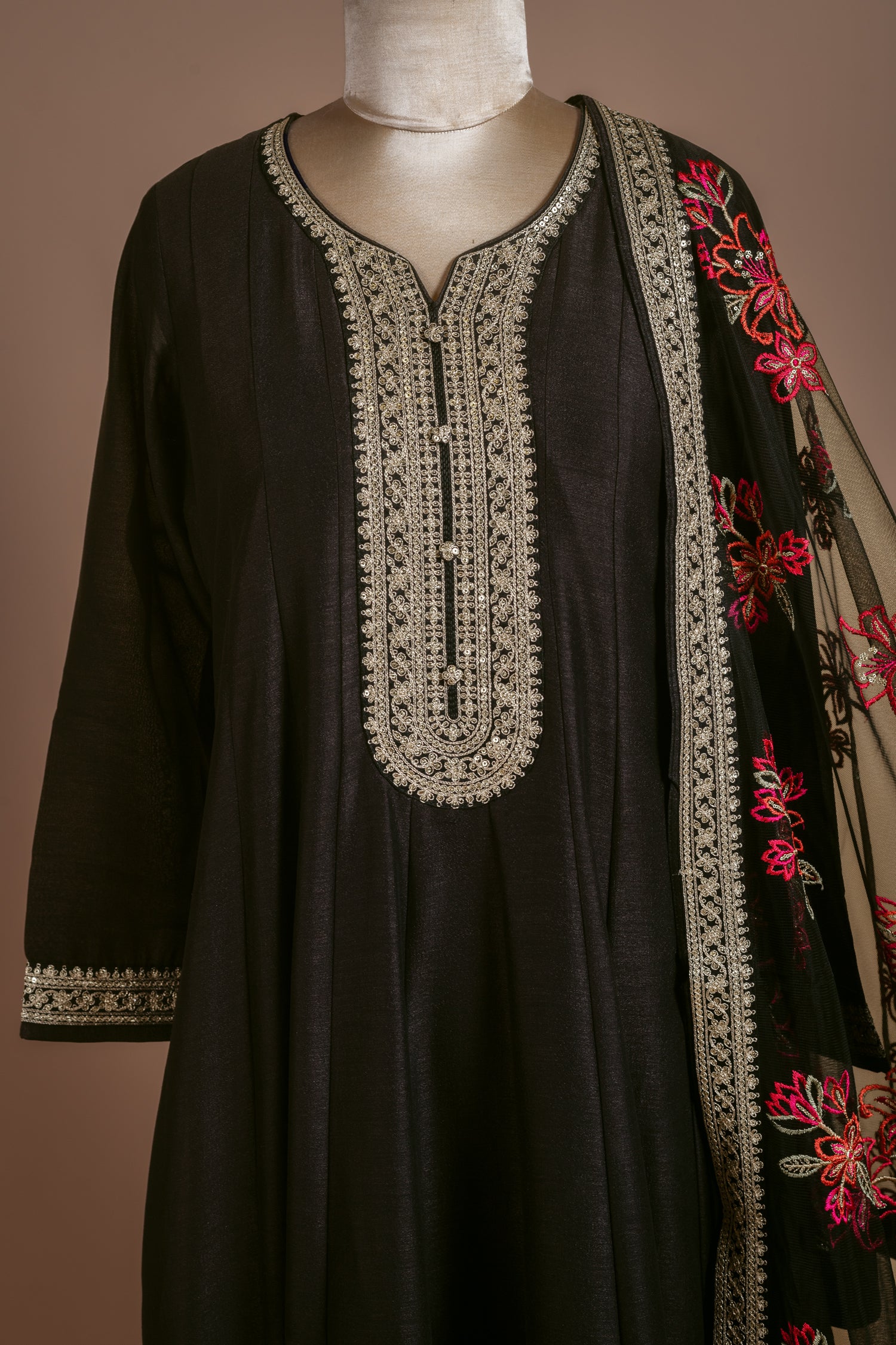 Afreen Black Silk Blend Anarkali Readymade