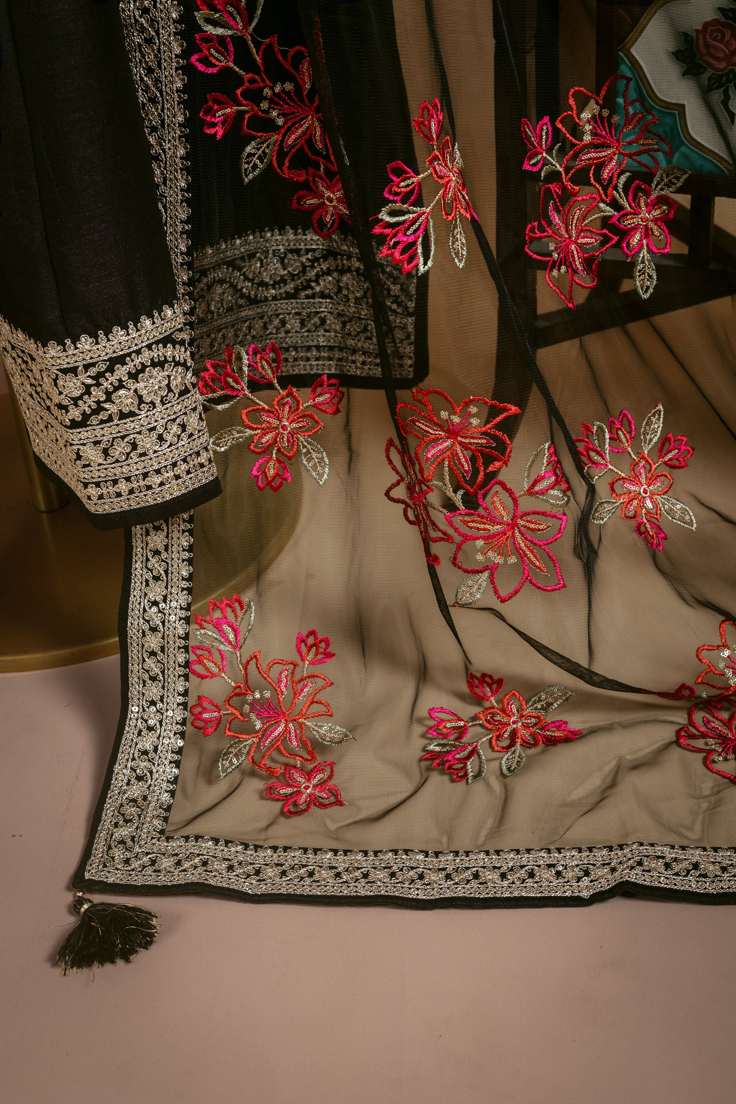 Afreen Black Silk Blend Anarkali Readymade