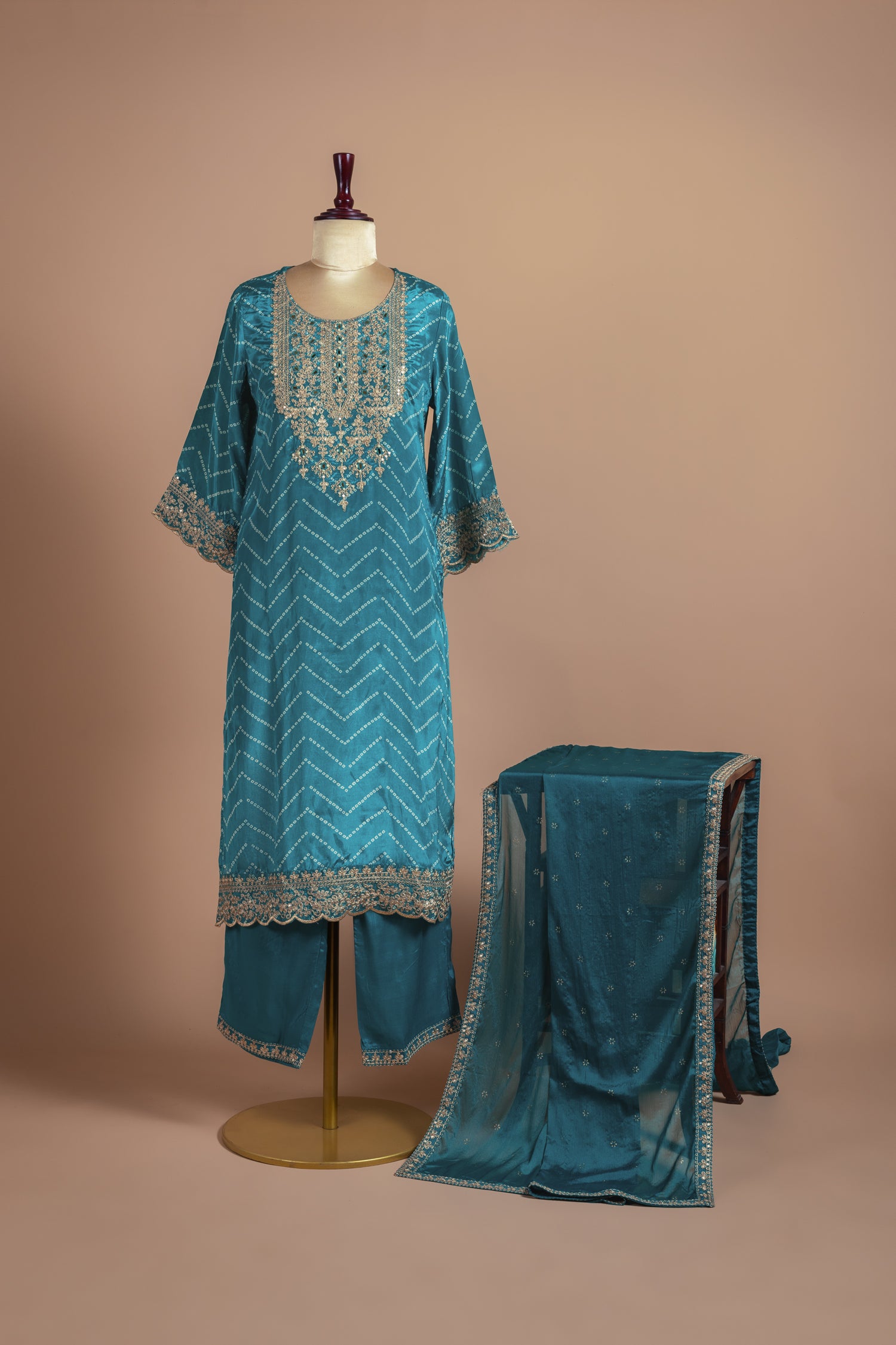 Luxe Blue Soft Shimmer Silk Readymade Suit Set