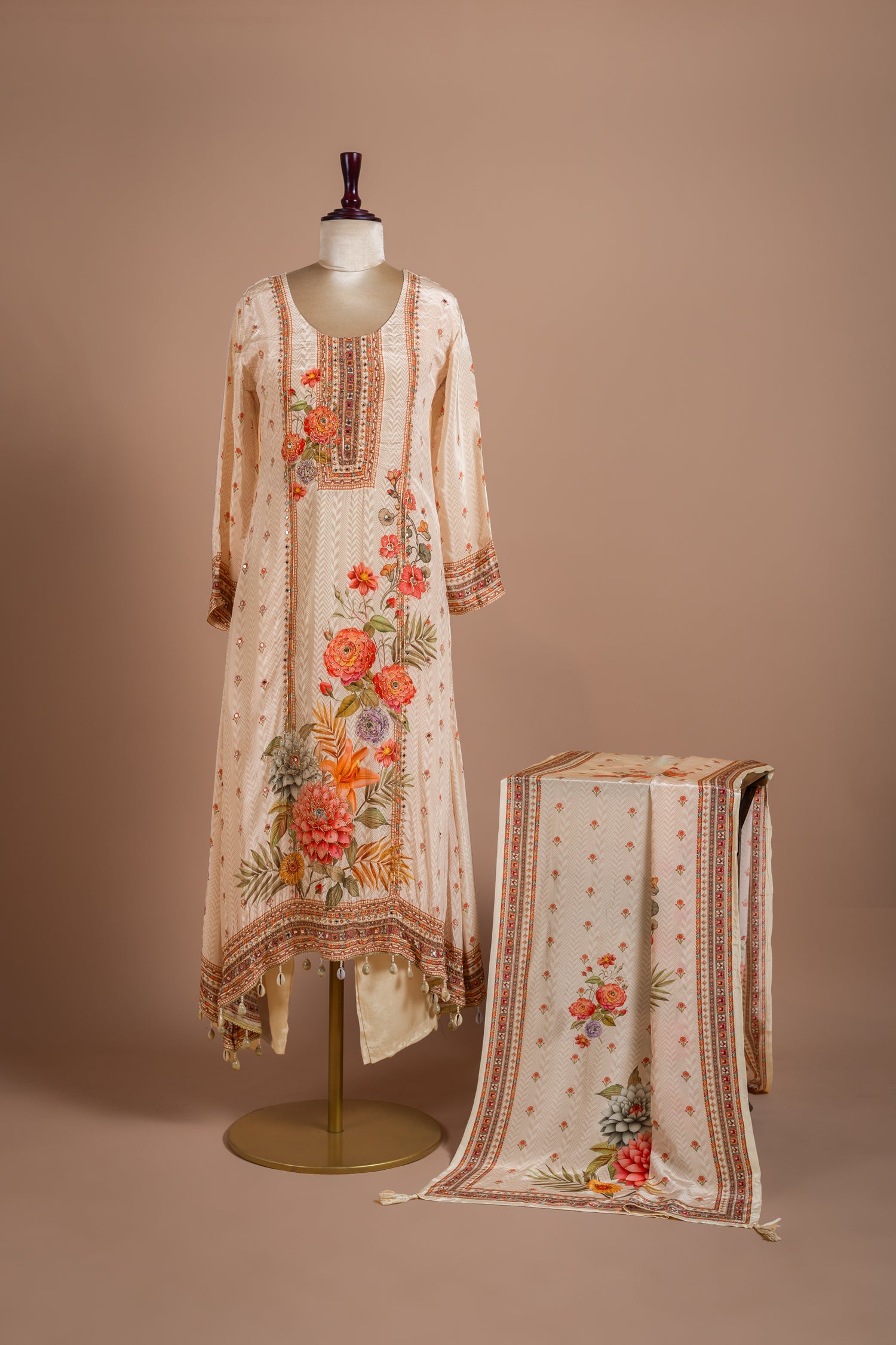 Afreen Ivory Printed Muslin Suit Set