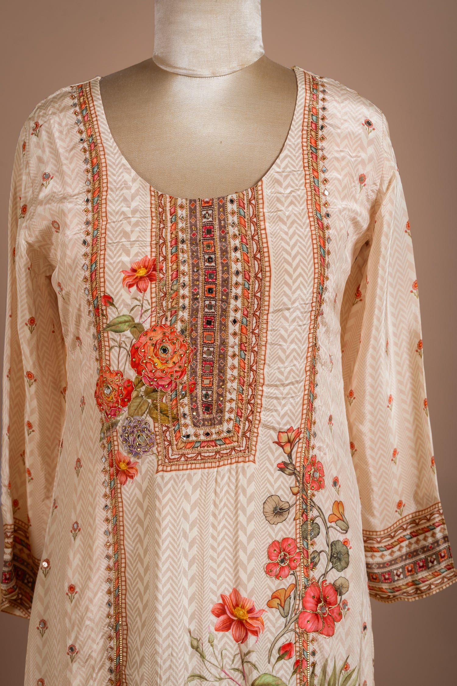 Afreen Ivory Printed Muslin Suit Set