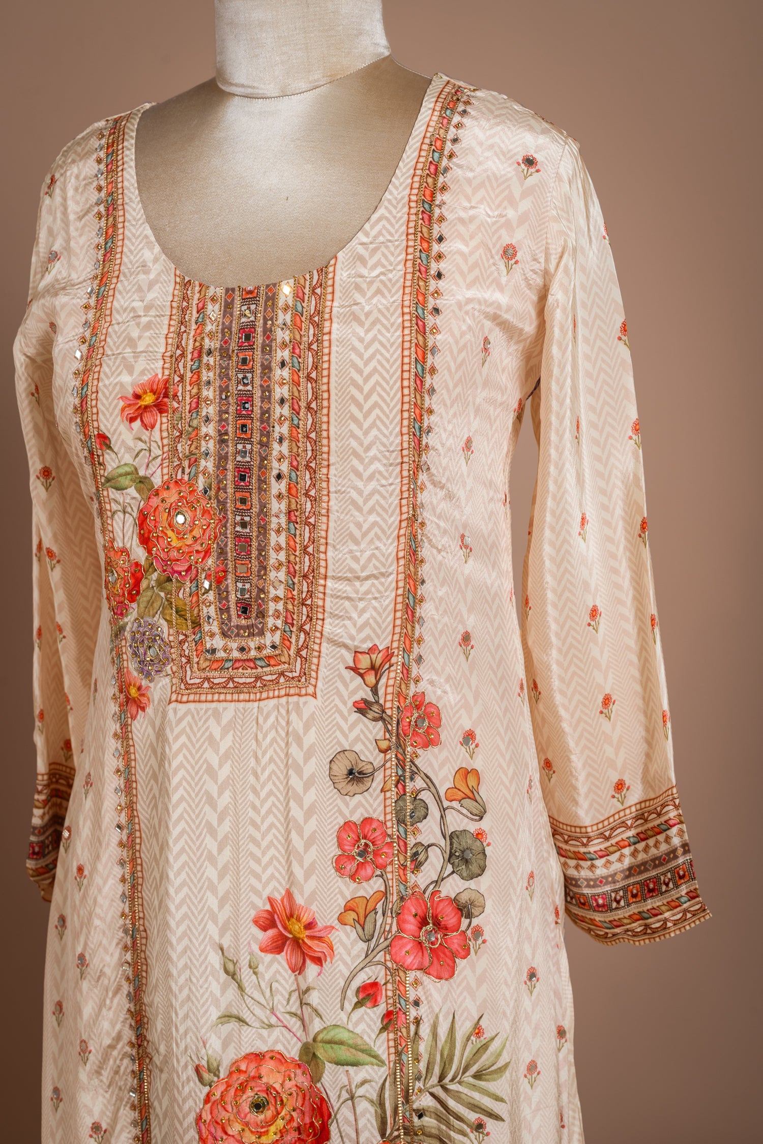 Afreen Ivory Printed Muslin Suit Set