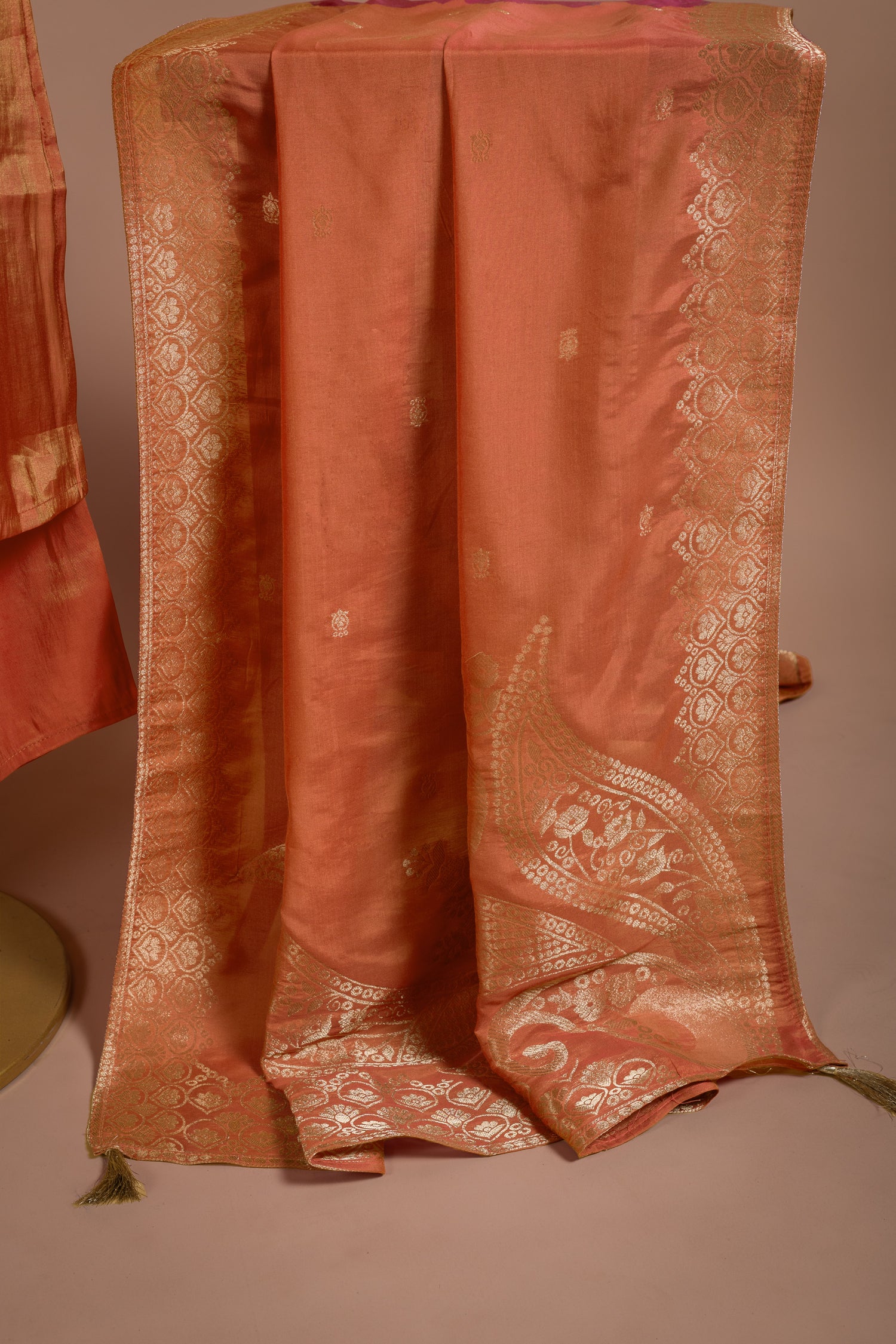 Soft Shimmer Silk Peach Readymade Suit Set