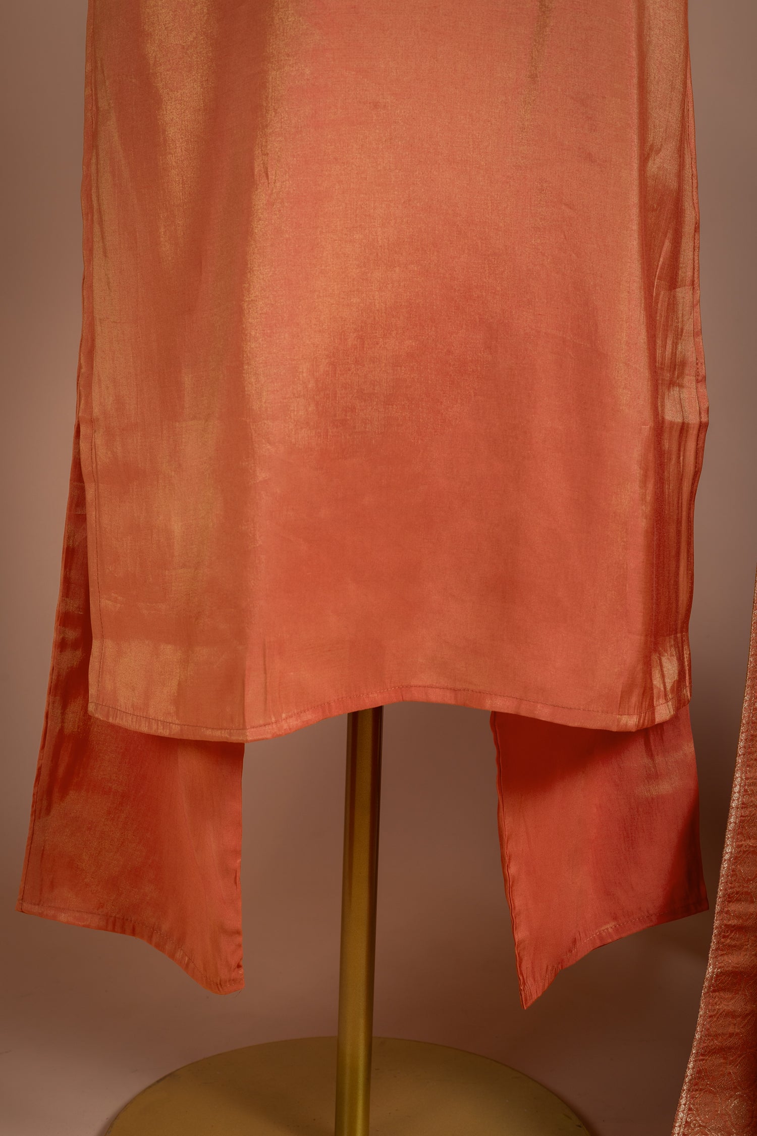 Soft Shimmer Silk Peach Readymade Suit Set
