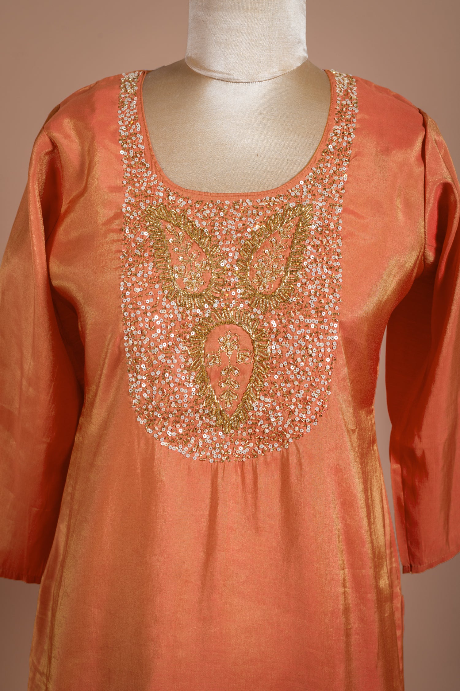 Soft Shimmer Silk Peach Readymade Suit Set
