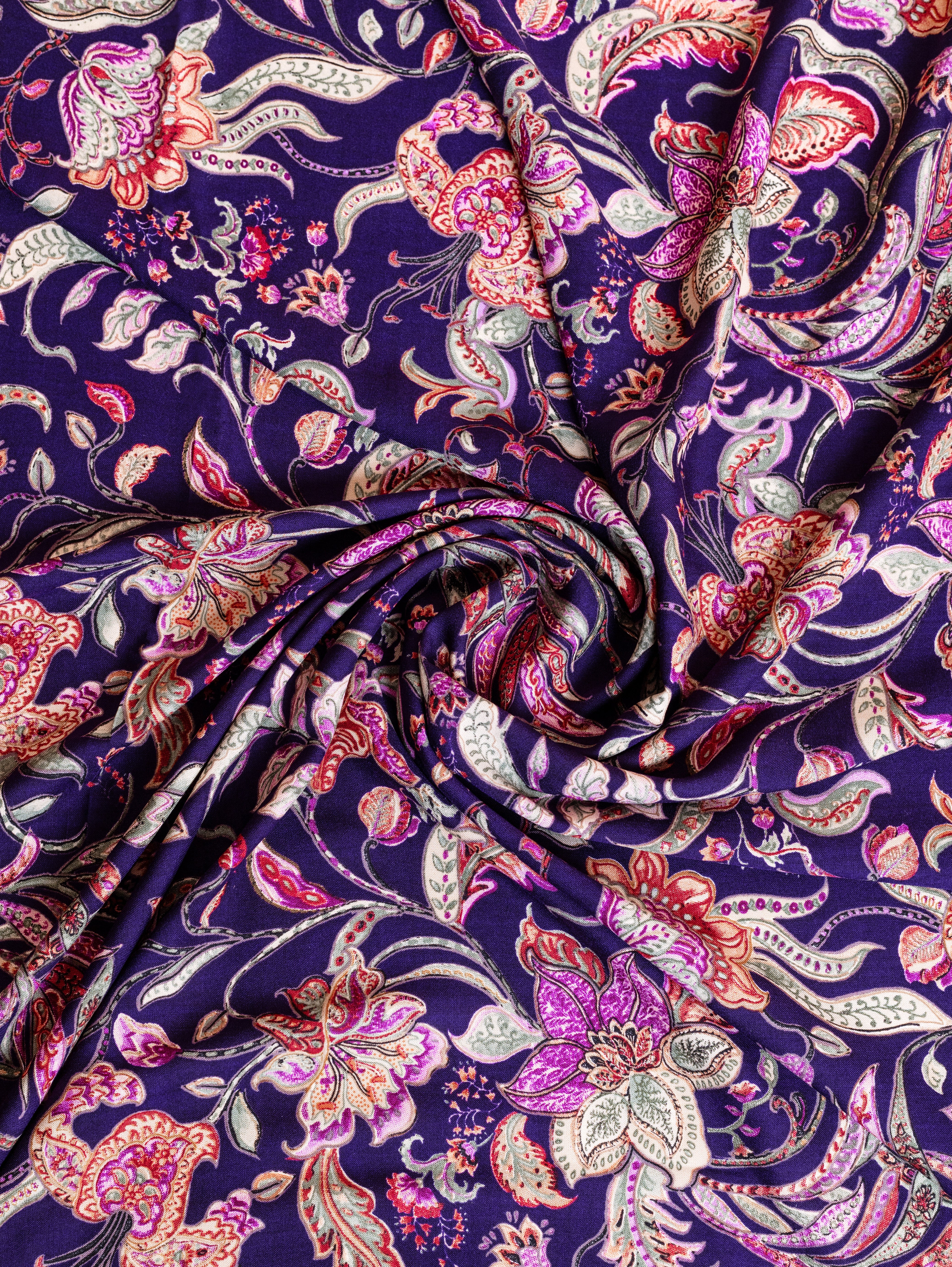Roze Purple Rayon Fabric with Floral Print Sterling House