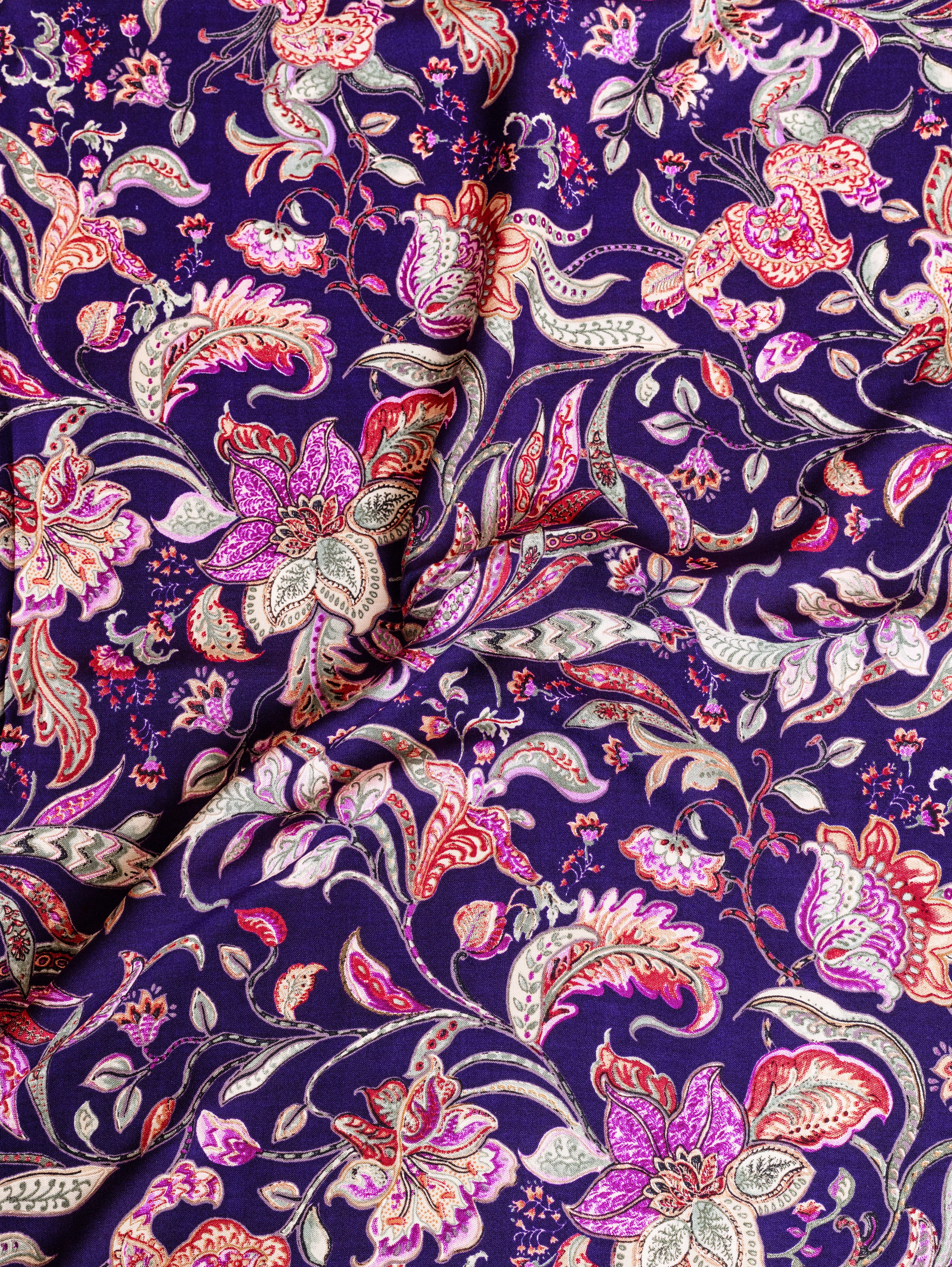 Roze Purple Rayon Fabric with Floral Print Sterling House