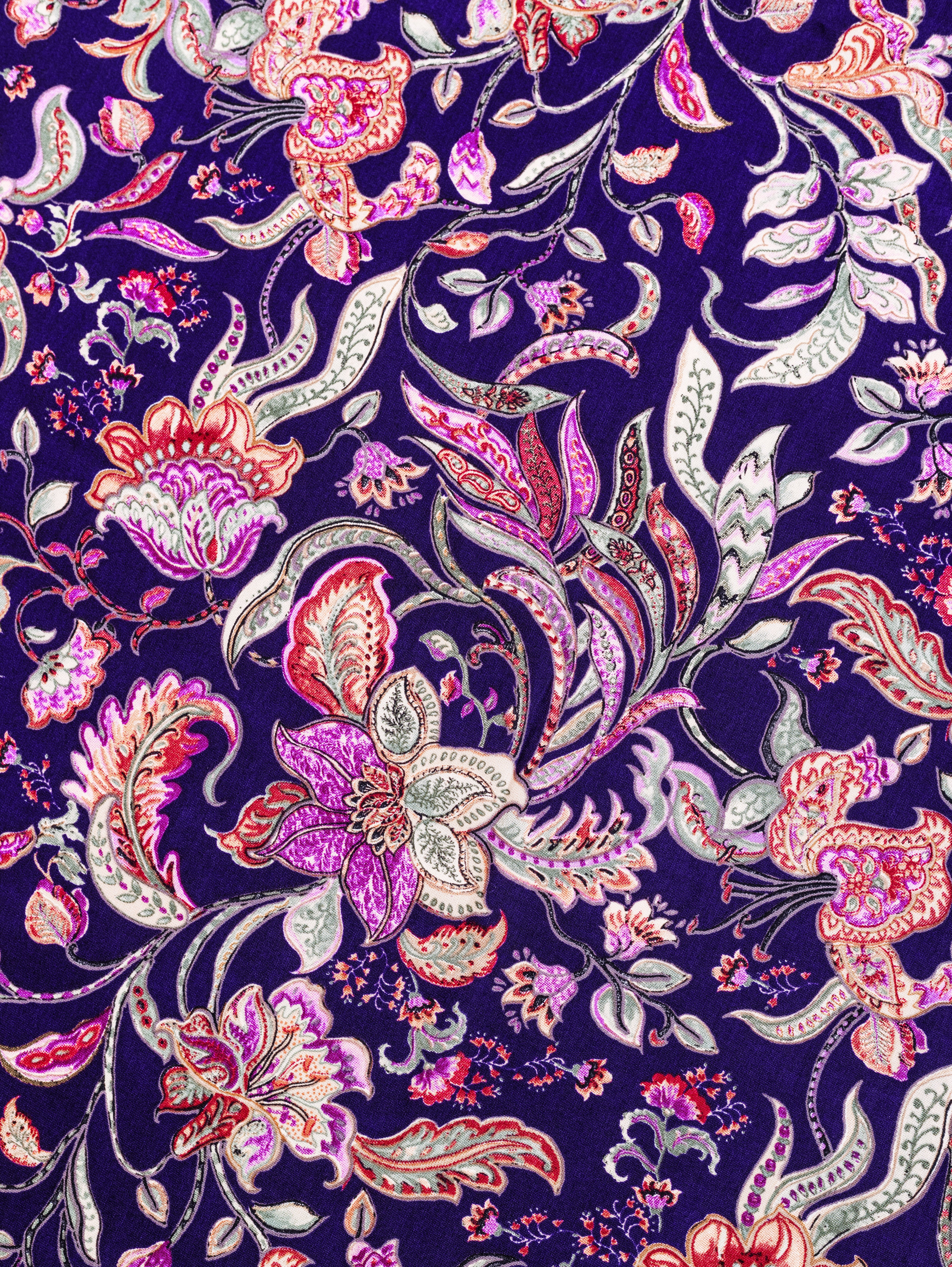 Roze Purple Rayon Fabric with Floral Print