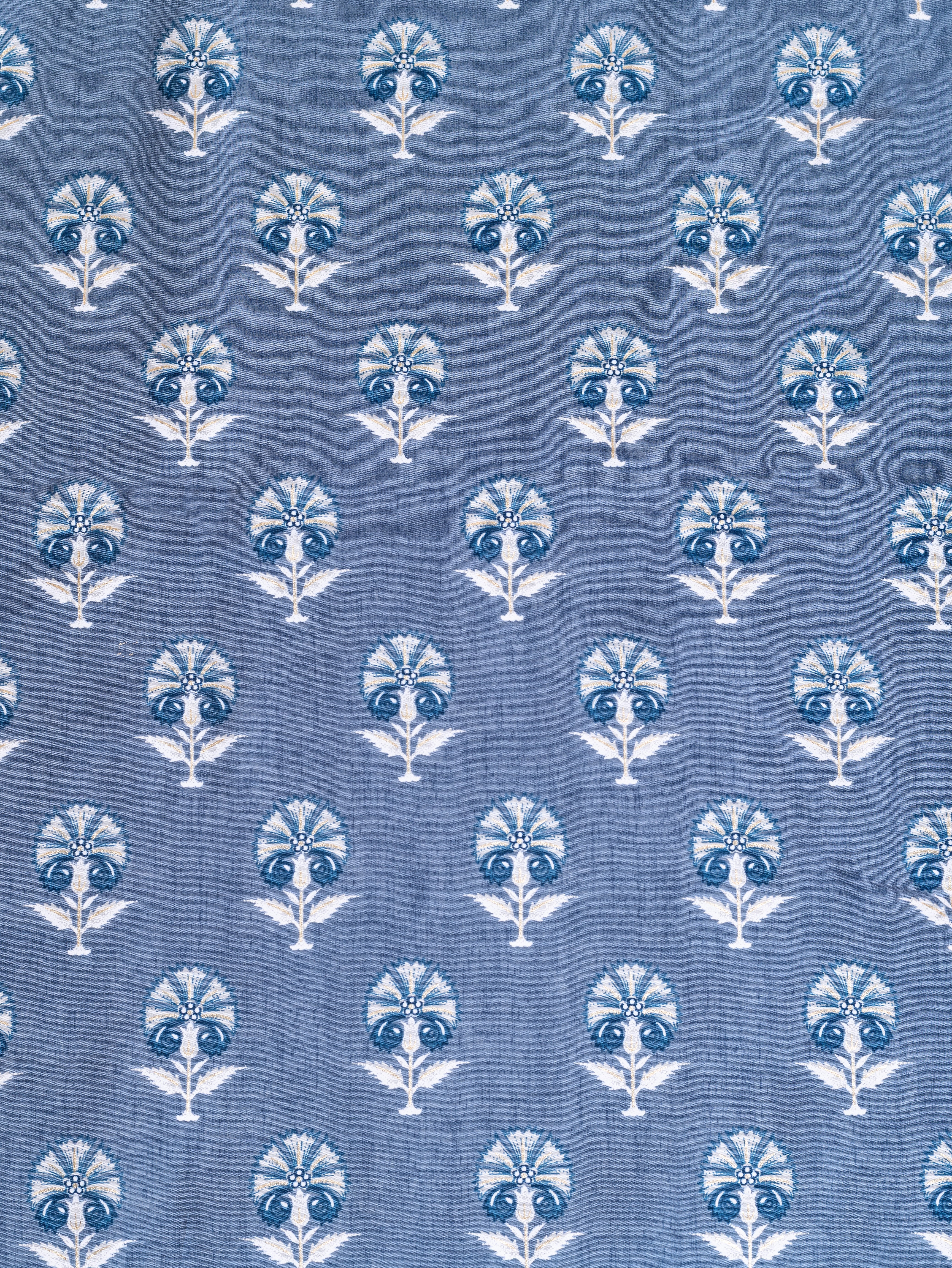 Roze Blue Muslin Fabric with Floral Print and Foil Detailing