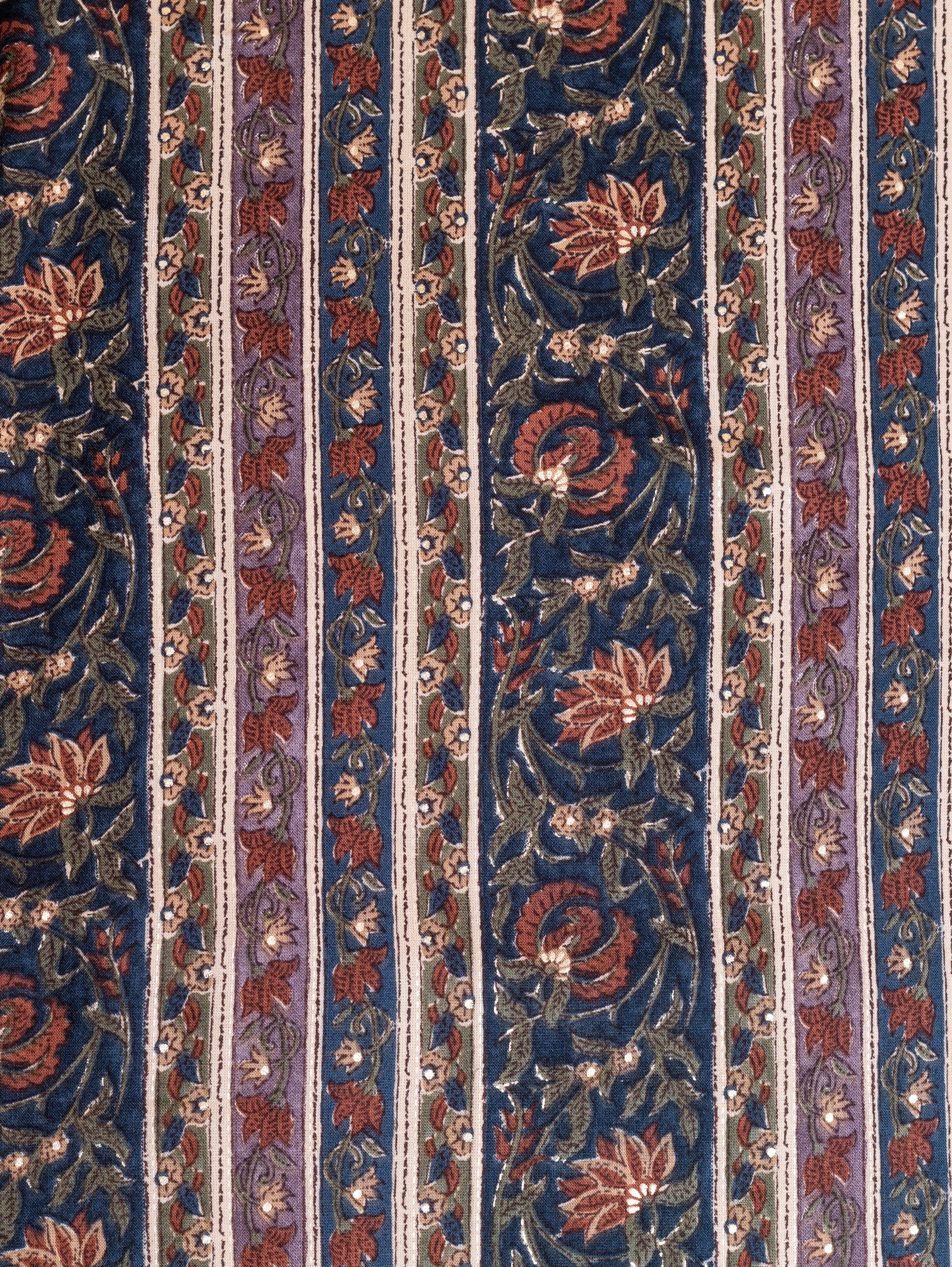 Roze Earthy Shades of Green Rayon Fabric with Linear Floral print and foil detailing