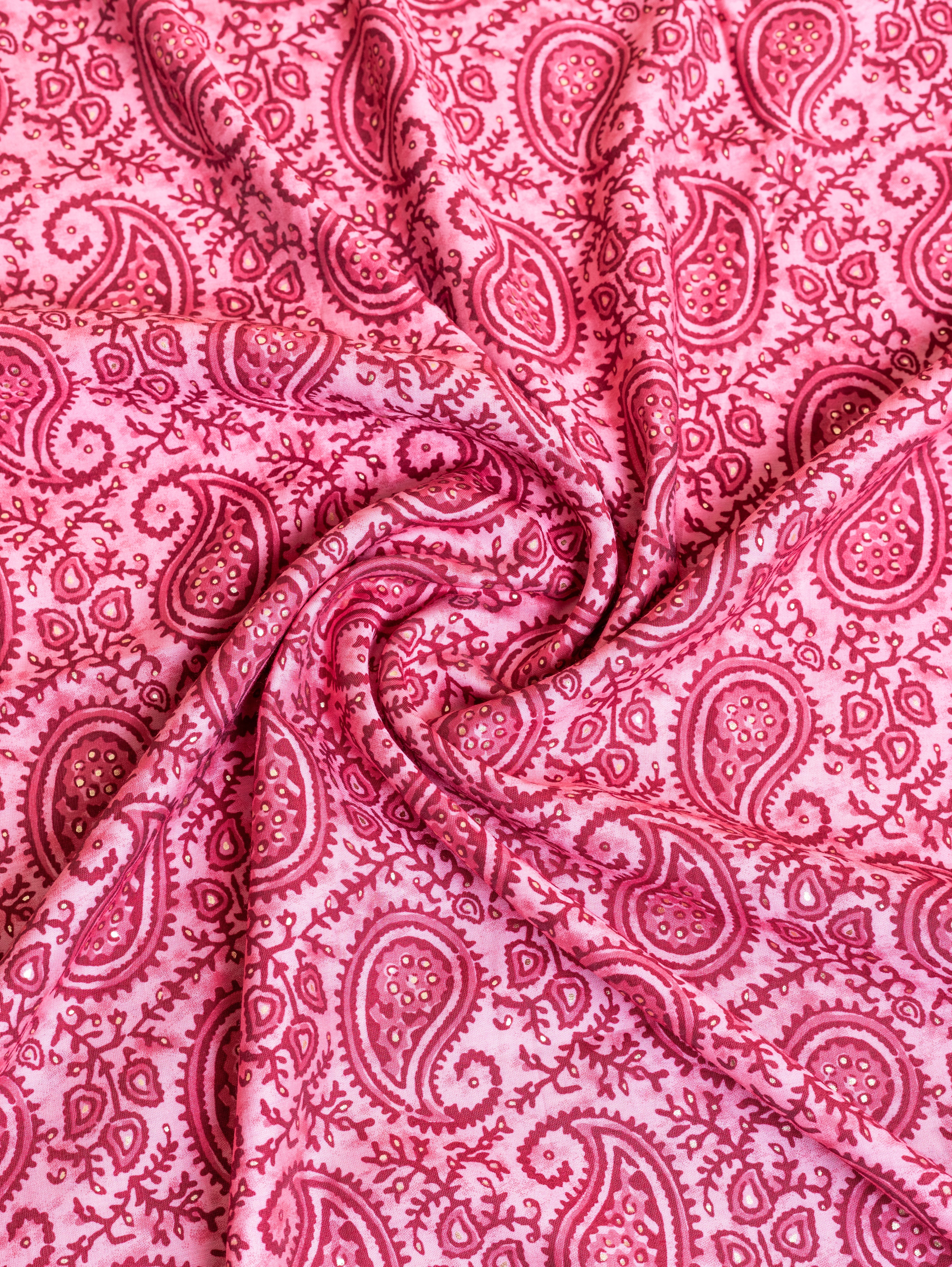 Roze Pink Muslin Fabric with Paisley Print Sterling House