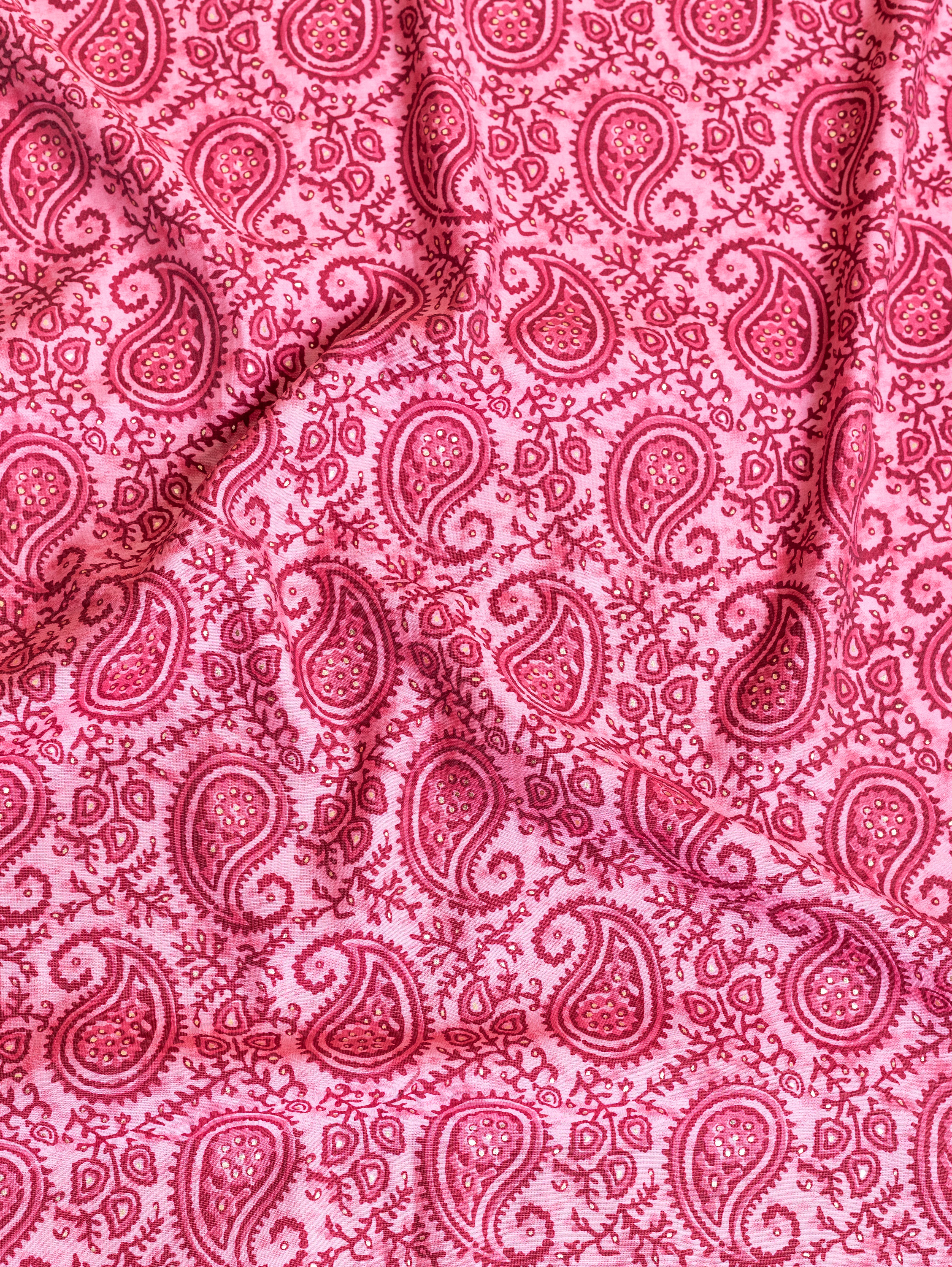 Roze Pink Muslin Fabric with Paisley Print