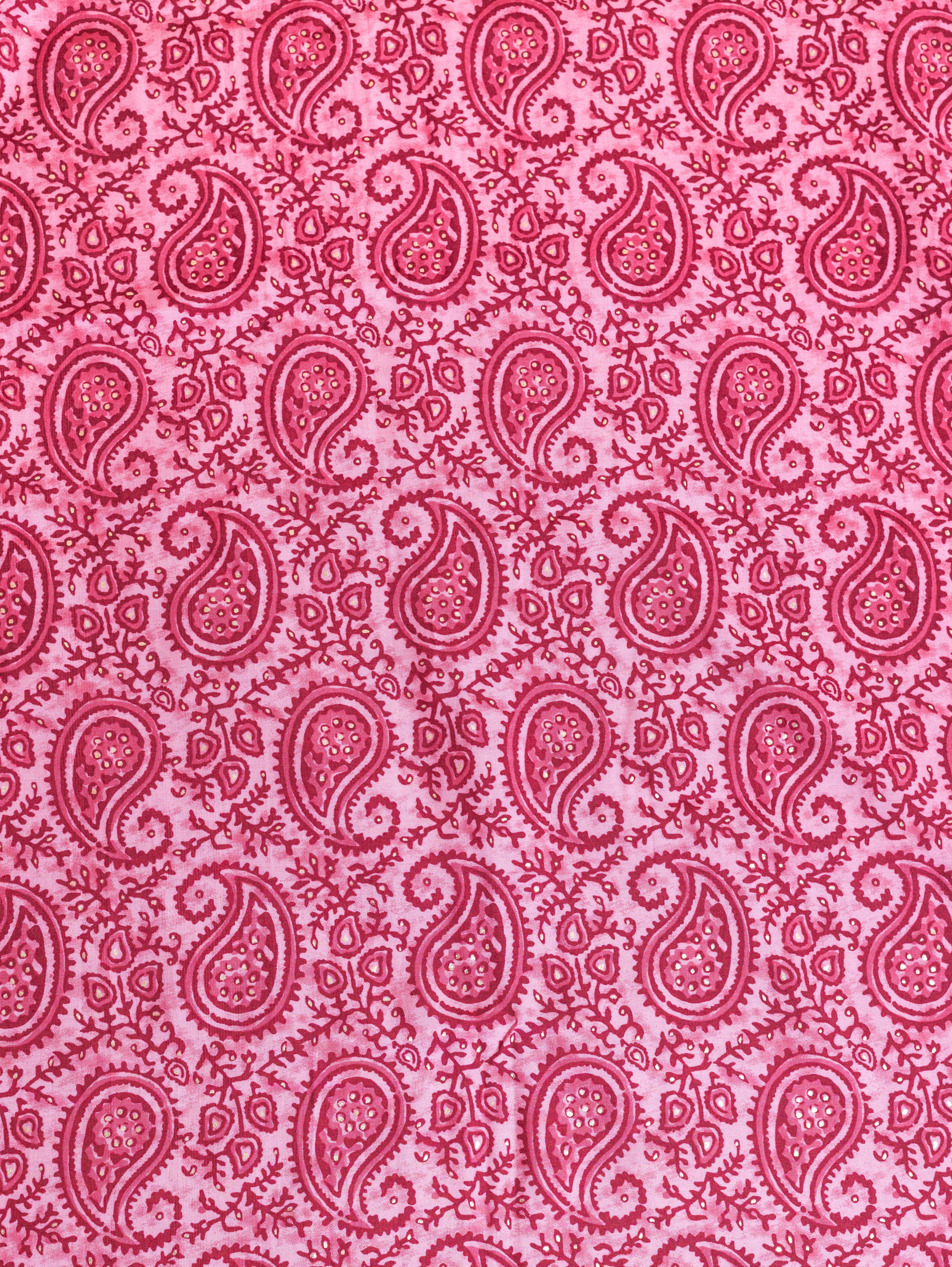 Roze Pink Muslin Fabric with Paisley Print