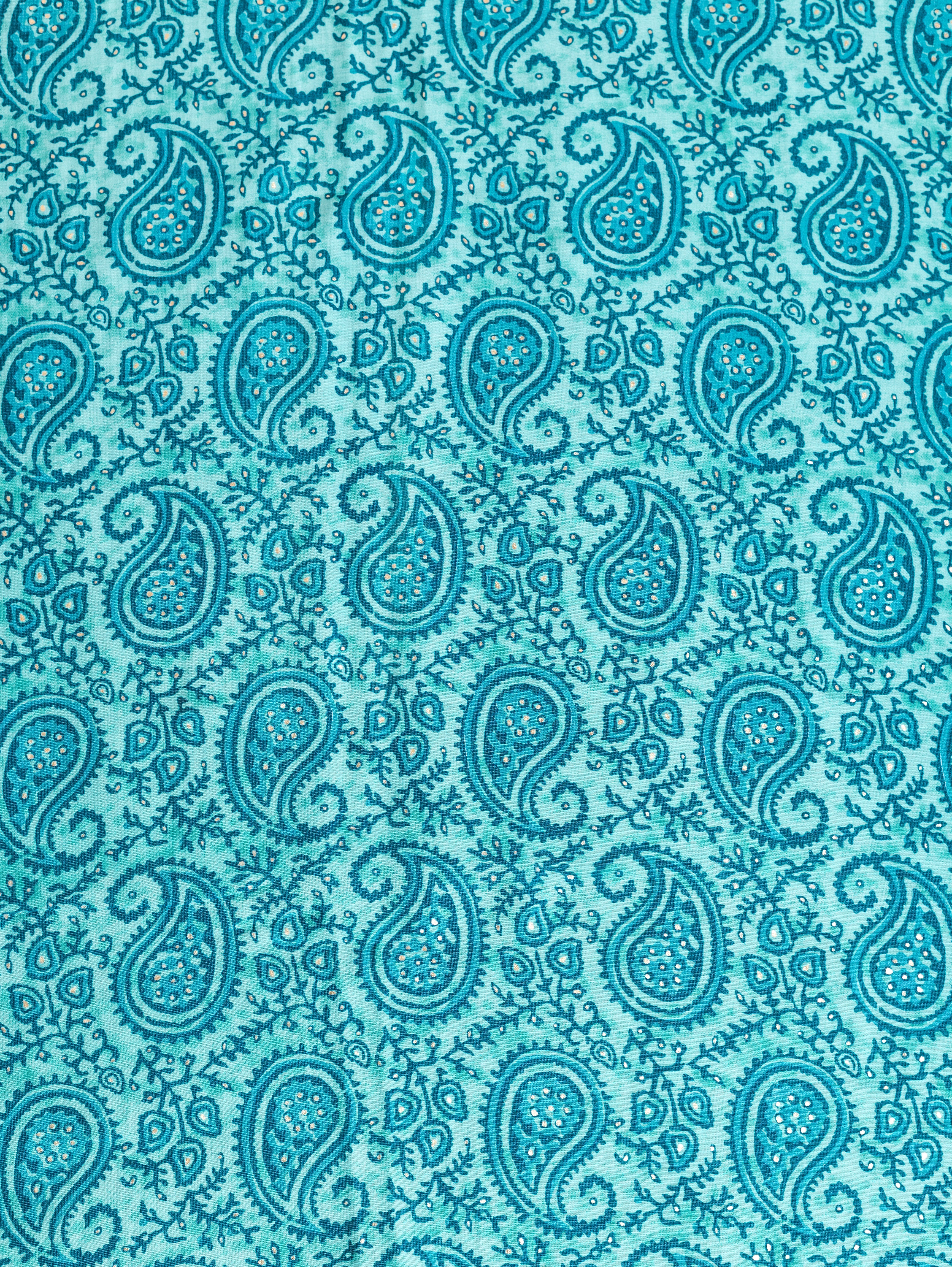 Roze Blue Muslin Fabric with Paisley Print