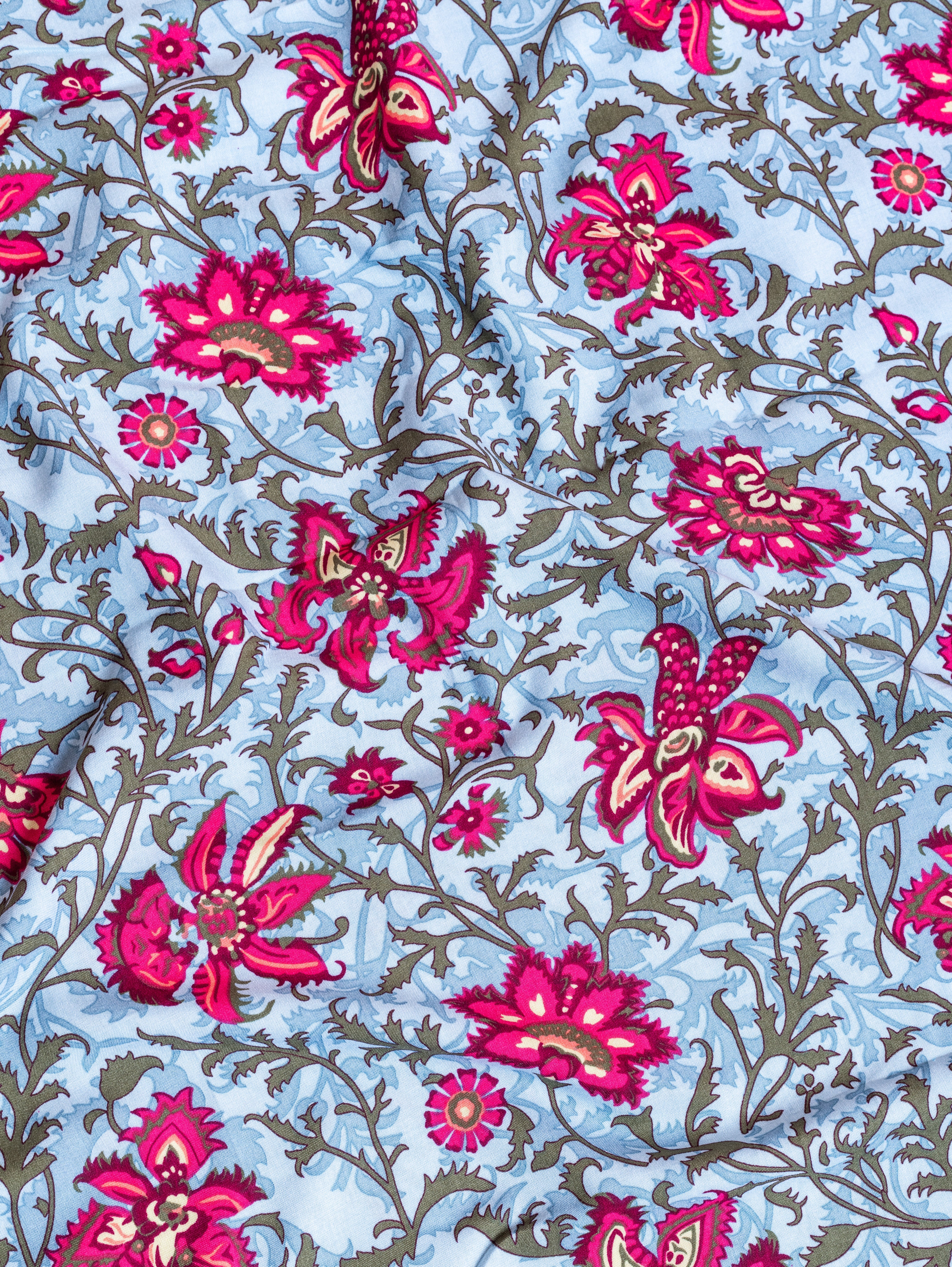 Roze Sky Blue Rayon Fabric with Floral Print