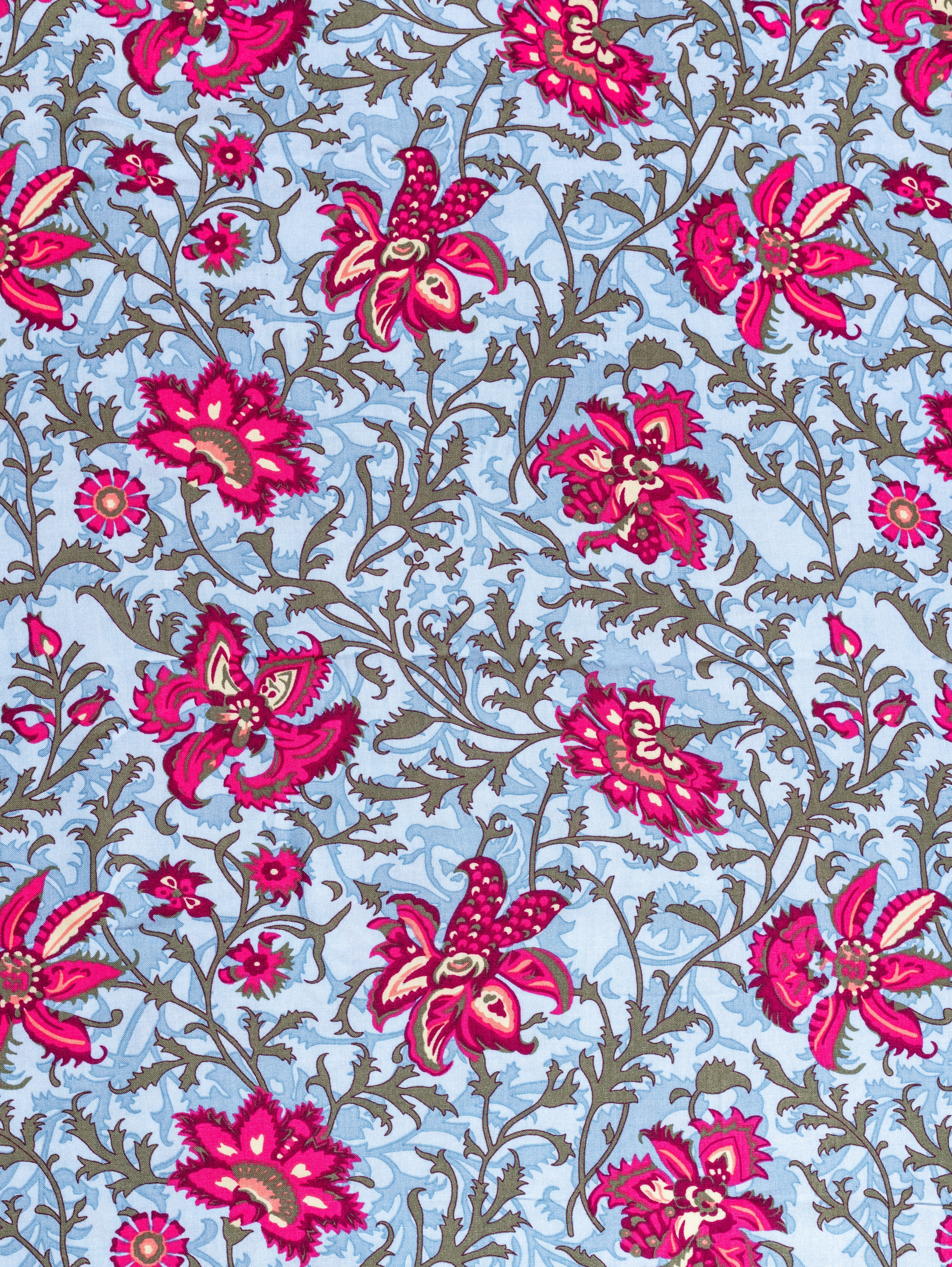 Roze Sky Blue Rayon Fabric with Floral Print