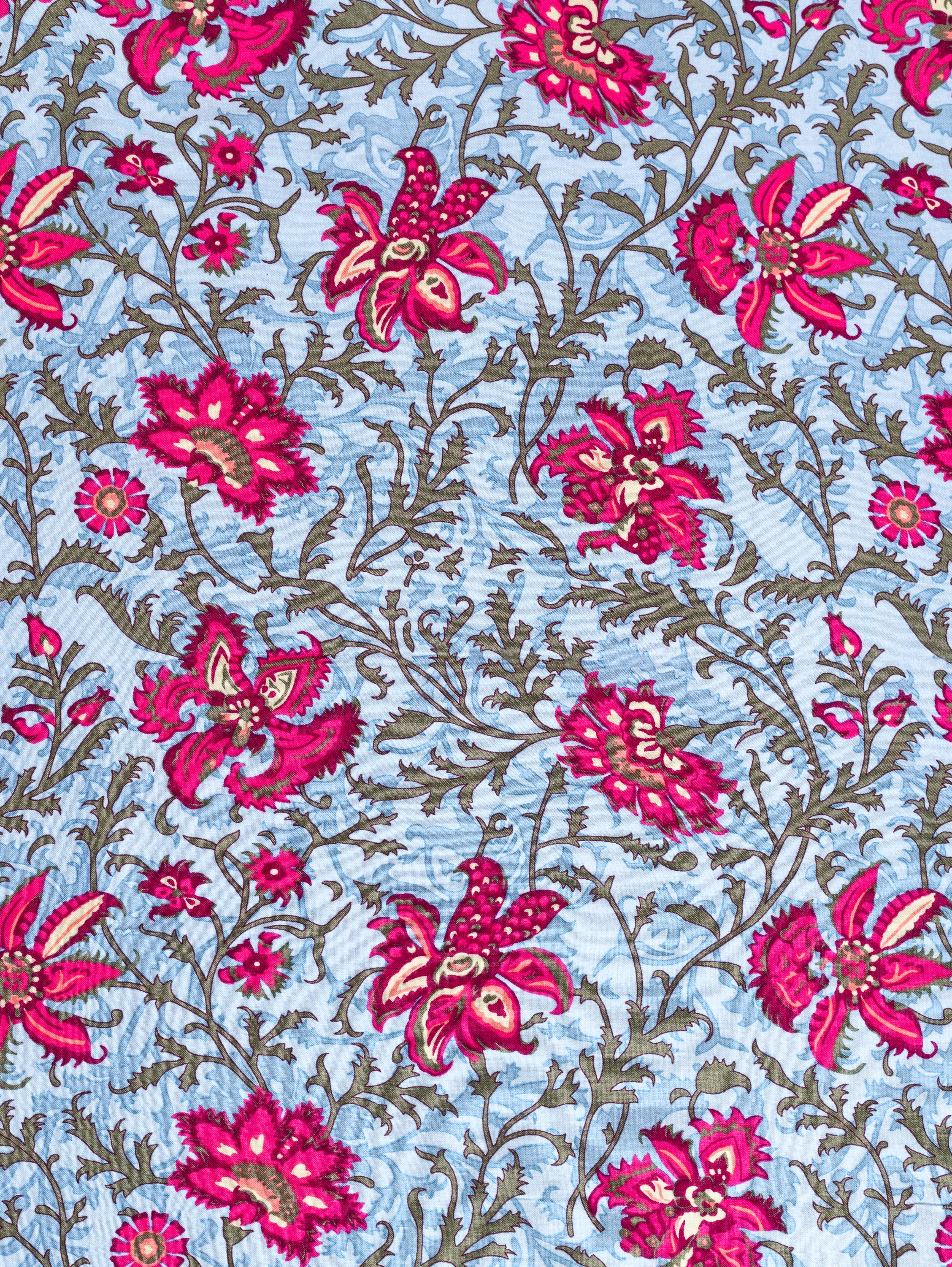 Roze Sky Blue Rayon Fabric with Floral Print Sterling House