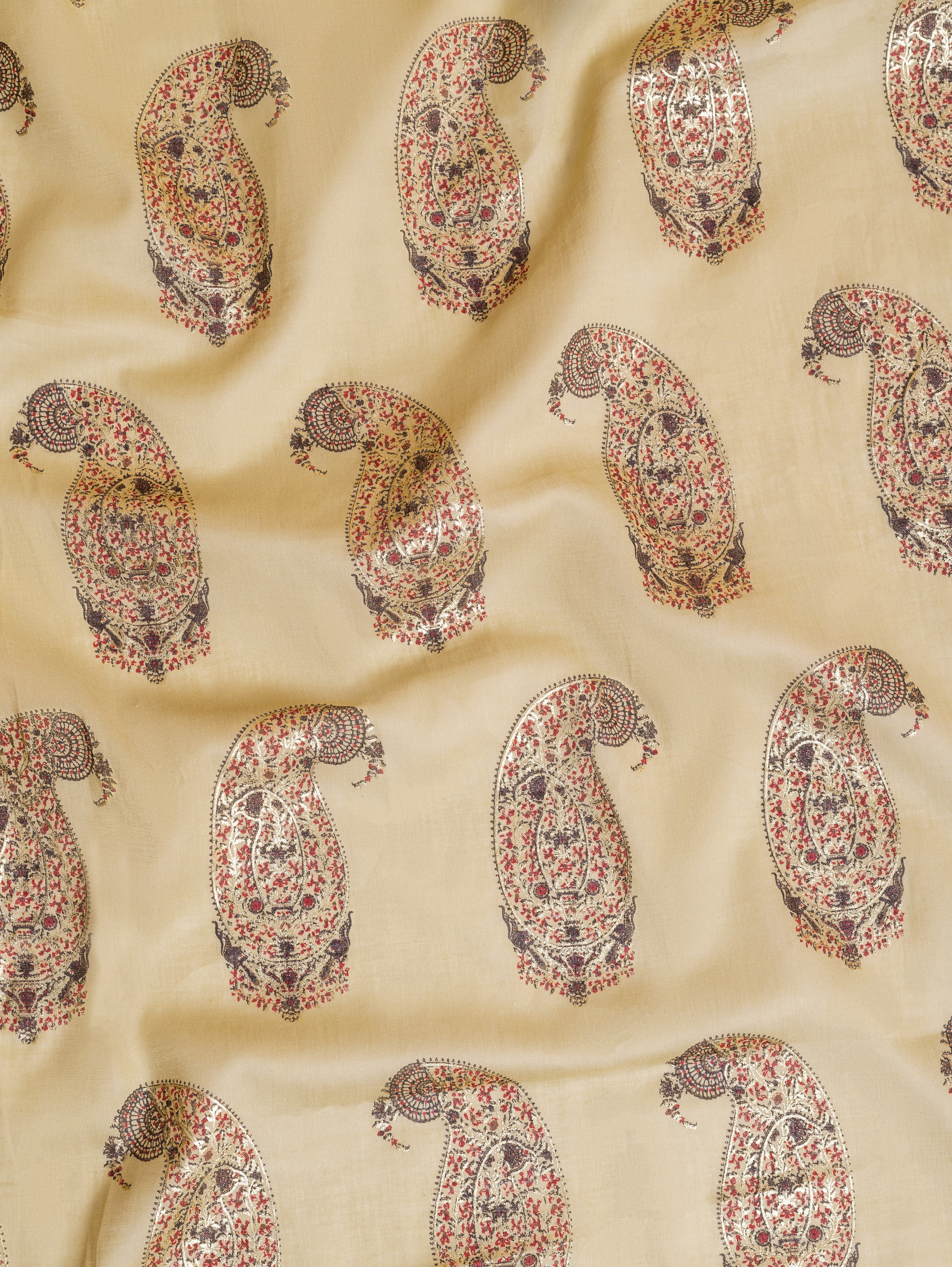Roze Warm Olive Mul Cotton Fabric with Paisley Print Sterling House
