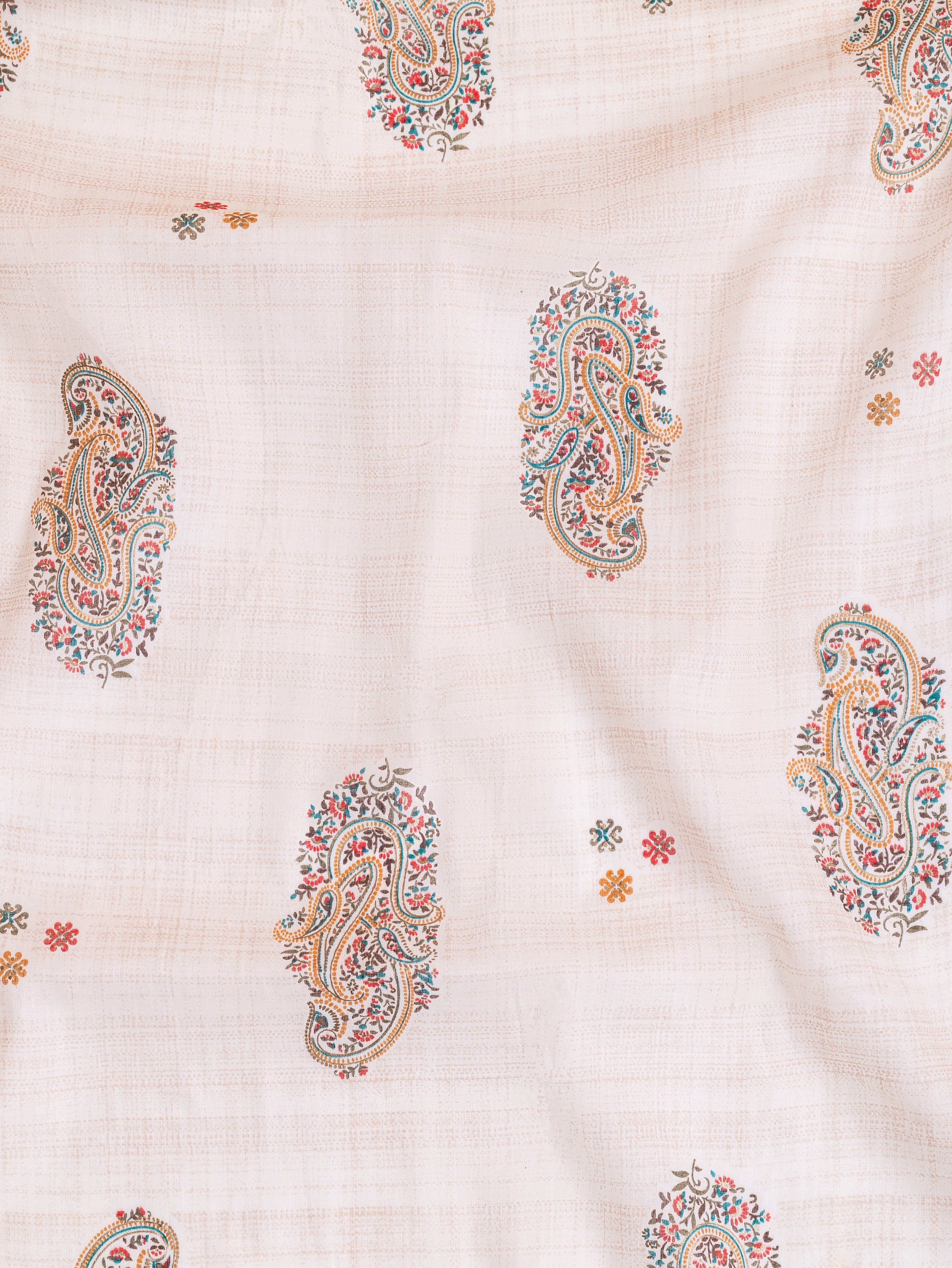 Roze Off-White Mul Cotton Fabric with Paisley Print