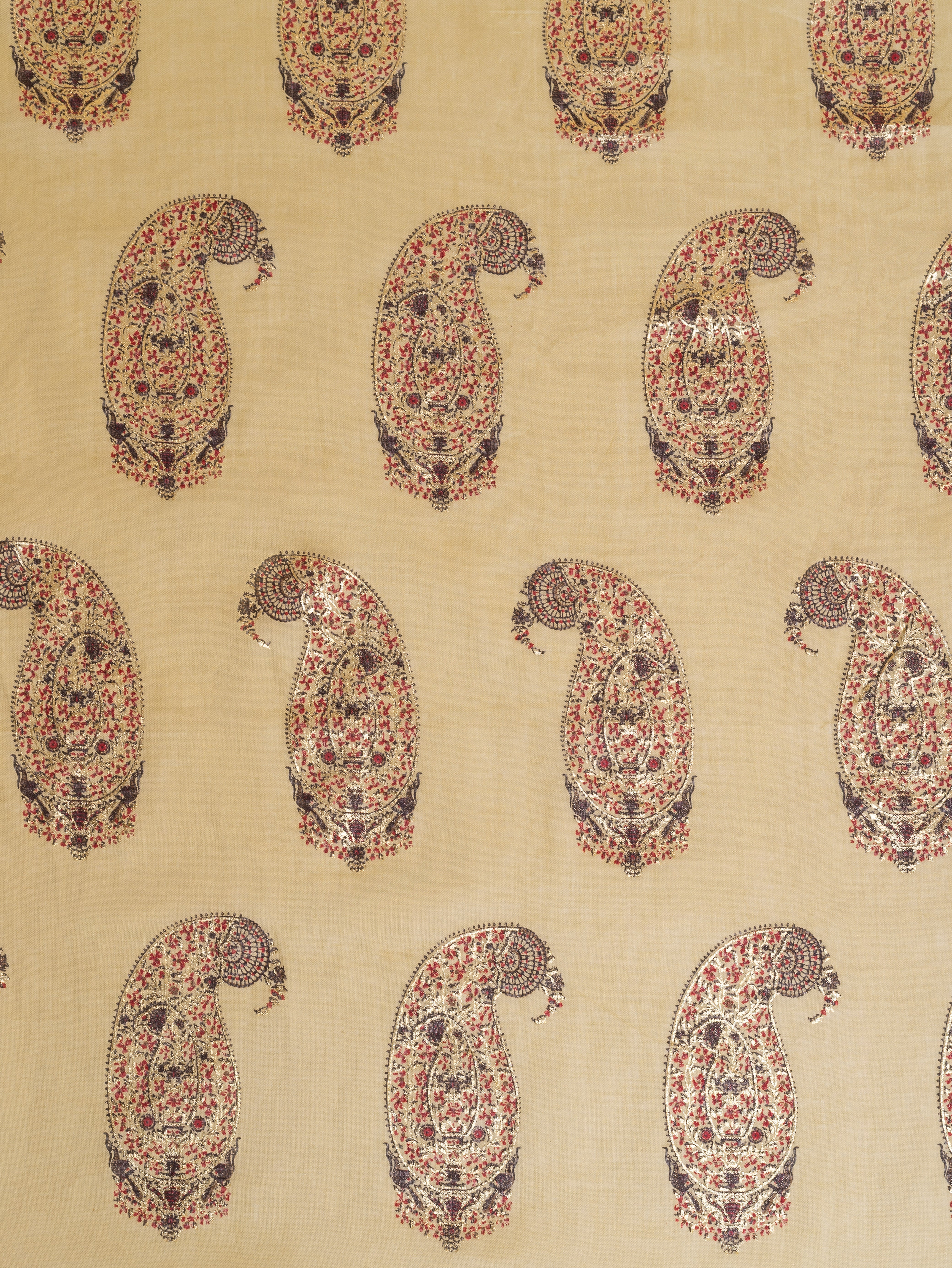 Roze Warm Olive Mul Cotton Fabric with Paisley Print