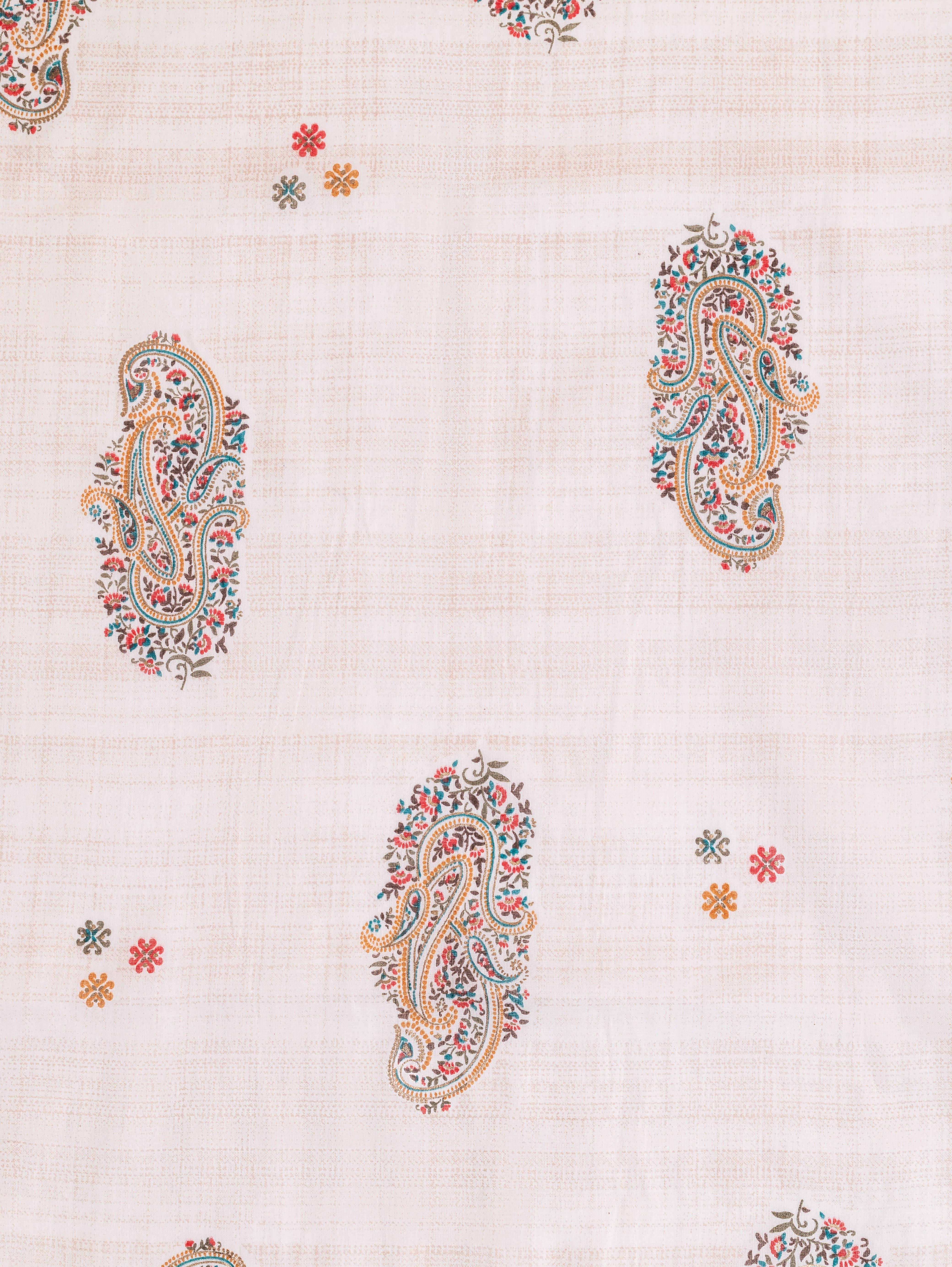 Roze Off-White Mul Cotton Fabric with Paisley Print